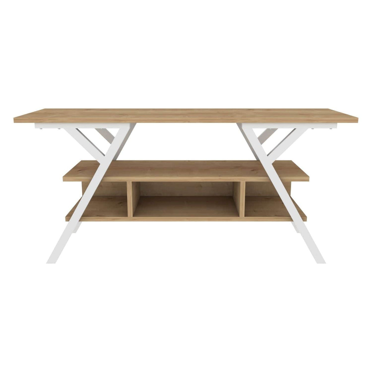 Comoda TV Minerva, stejar/alb, PAL/metal, 120x35x55 cm