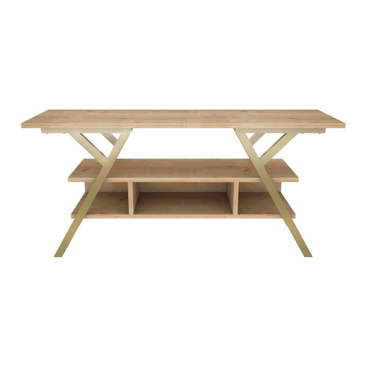 Comoda TV Minerva, stejar/auriu, PAL/metal, 120x35x55 cm