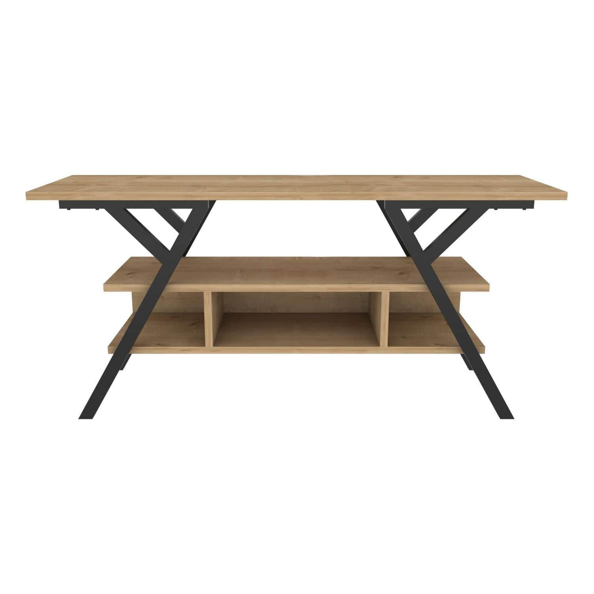 Comoda TV MINERVA, stejar/negru, PAL/metal, 120x35x55 cm