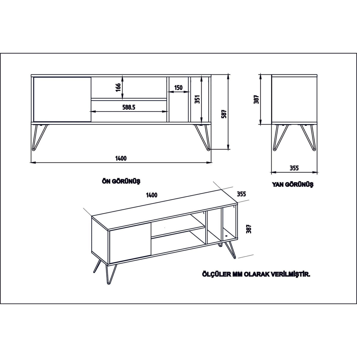 Comoda TV MISTICO-140, nuc/negru/alb, PAL melaminat, 140x36x59 cm