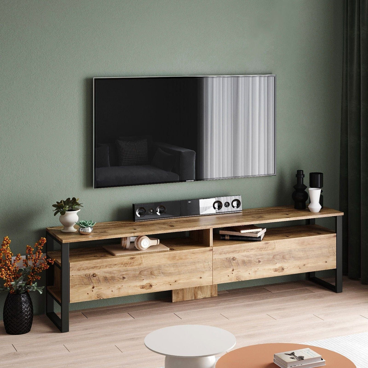 Comoda TV ML19-A, pin atlantic, PAL melaminat/plastic, 180x36x56 cm