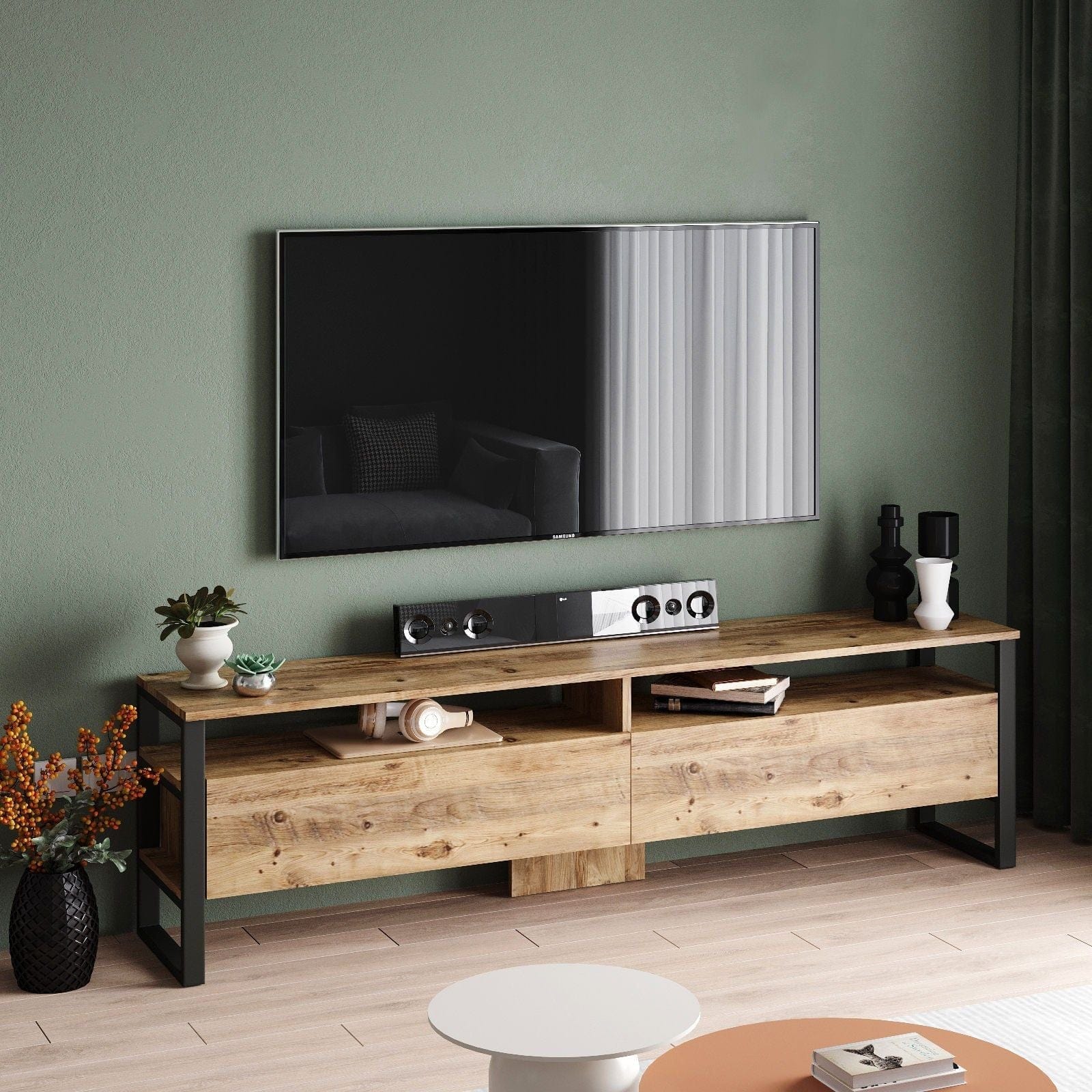 Comoda TV ML19-A, pin atlantic, PAL melaminat/plastic, 180x36x56 cm