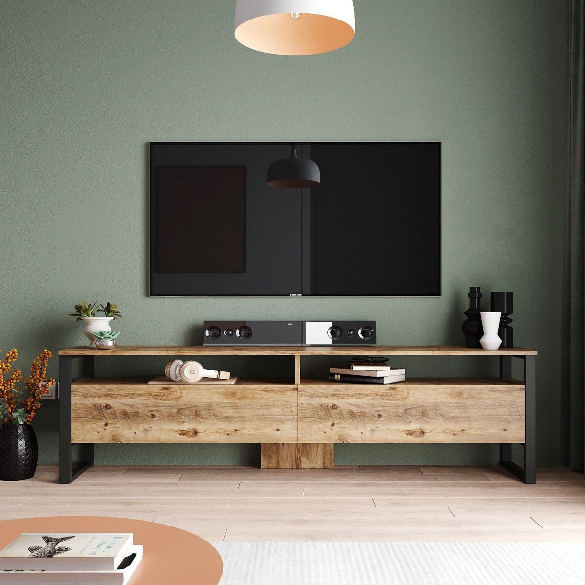 Comoda TV ML19-A, pin atlantic, PAL melaminat/plastic, 180x36x56 cm