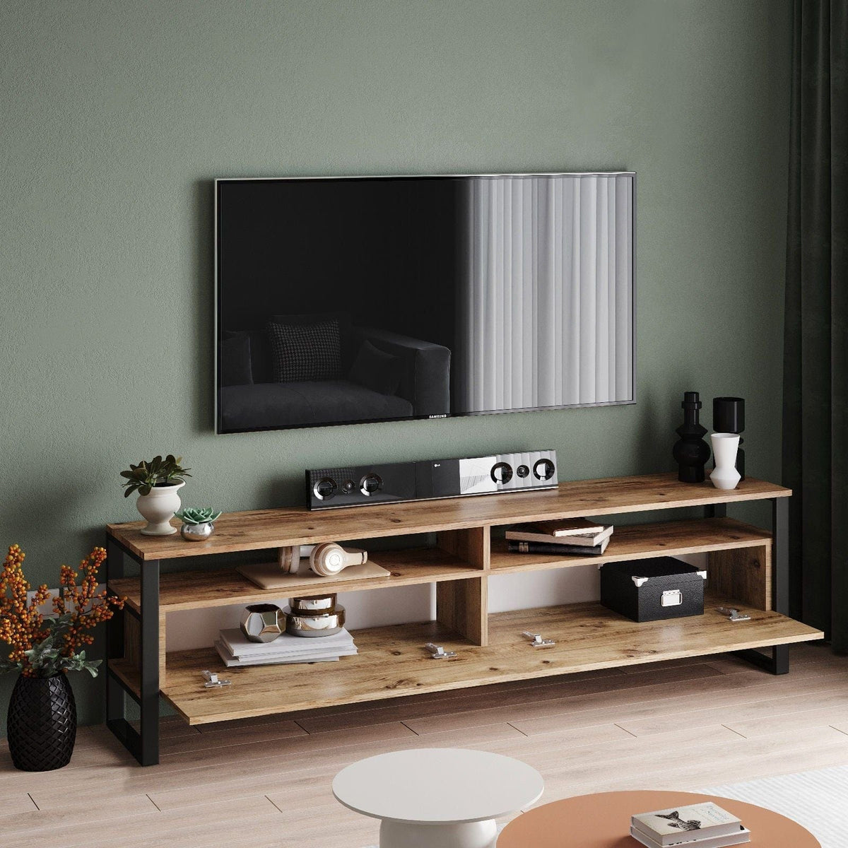 Comoda TV ML19-A, pin atlantic, PAL melaminat/plastic, 180x36x56 cm