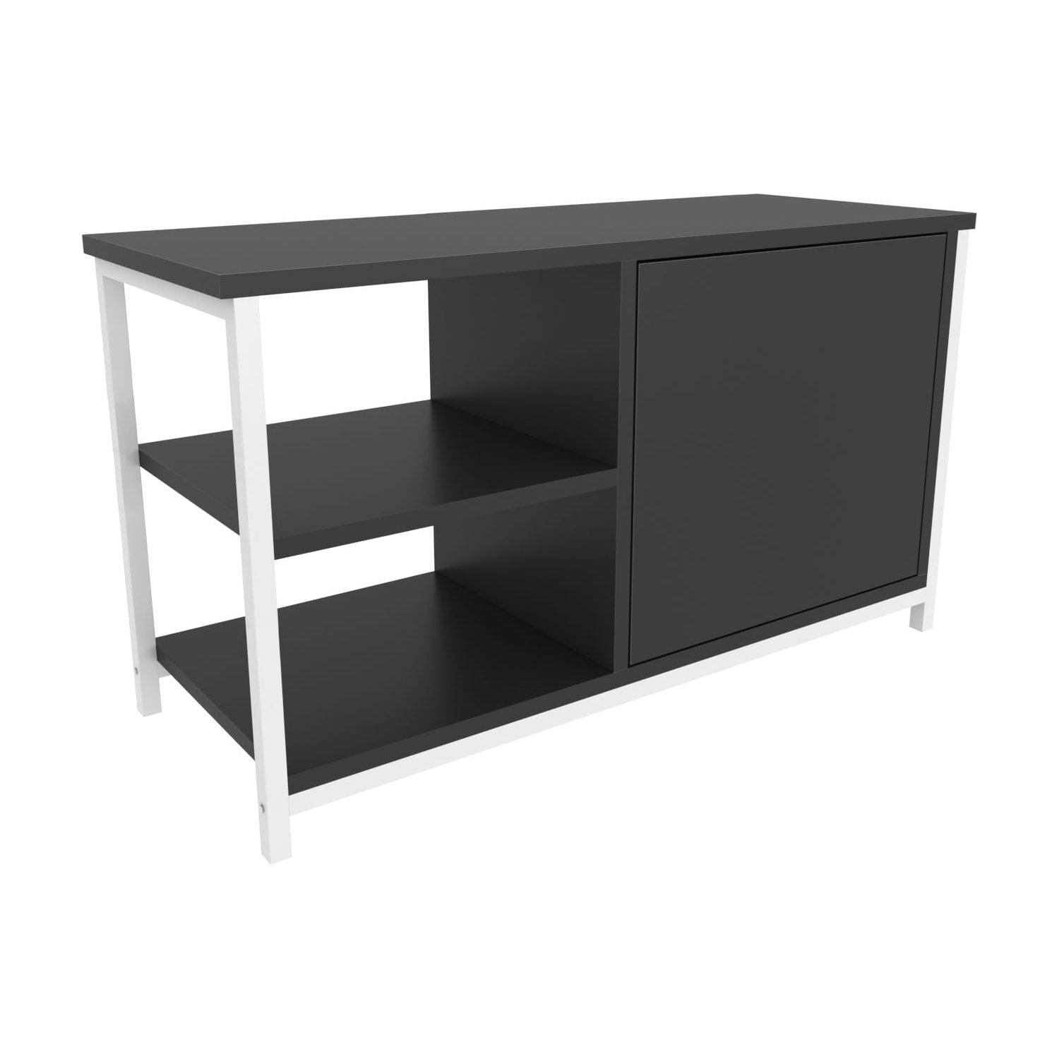 Comoda TV MUSKEGON, alb/gri antracit, PAL melaminat/metal, 90x35x51 cm