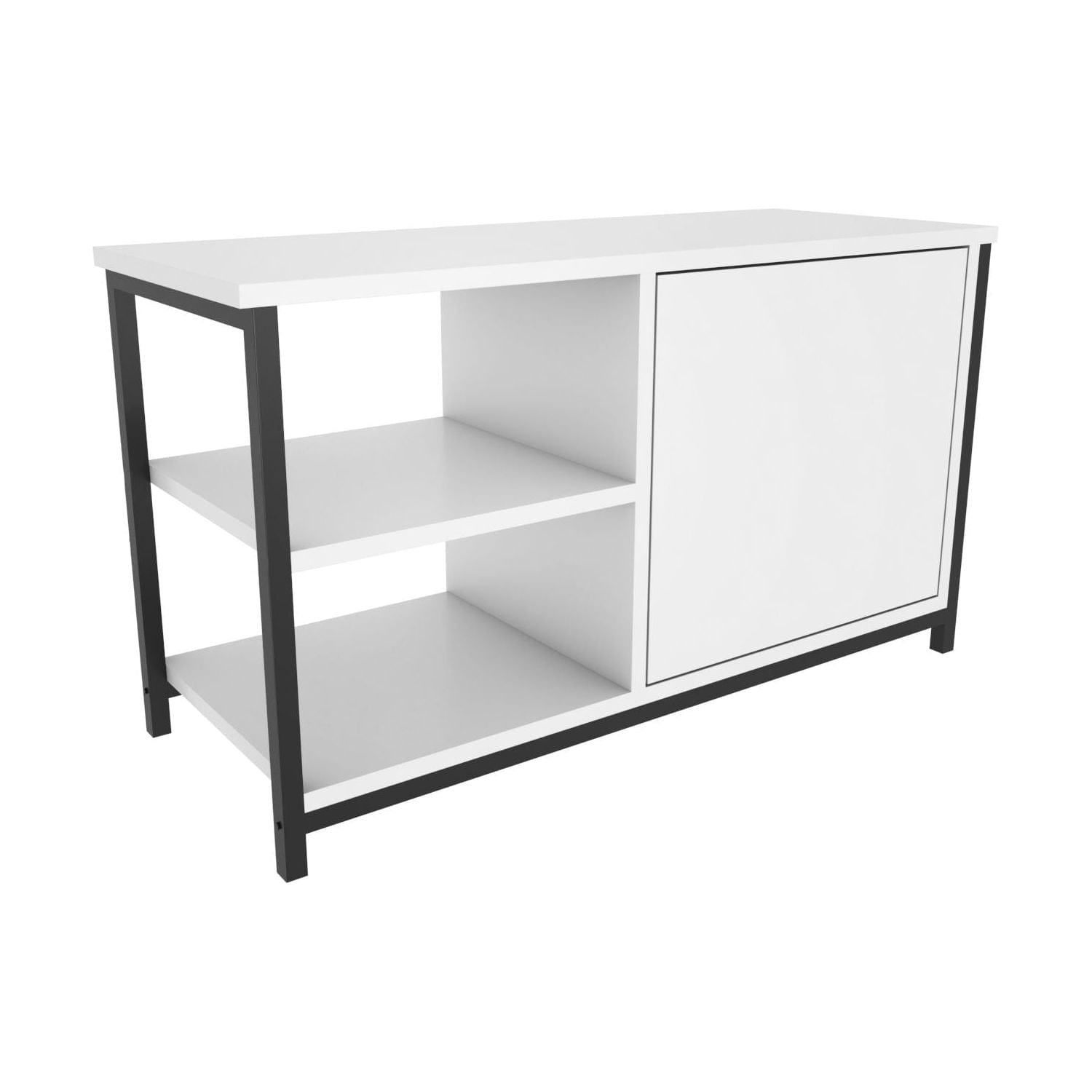 Comoda TV MUSKEGON, alb/negru, PAL melaminat/metal, 90x35x51 cm