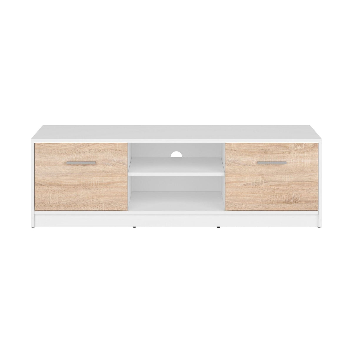 Comoda TV NEPO PLUS, alb/stejar sonama, PAL, 139x47x43 cm