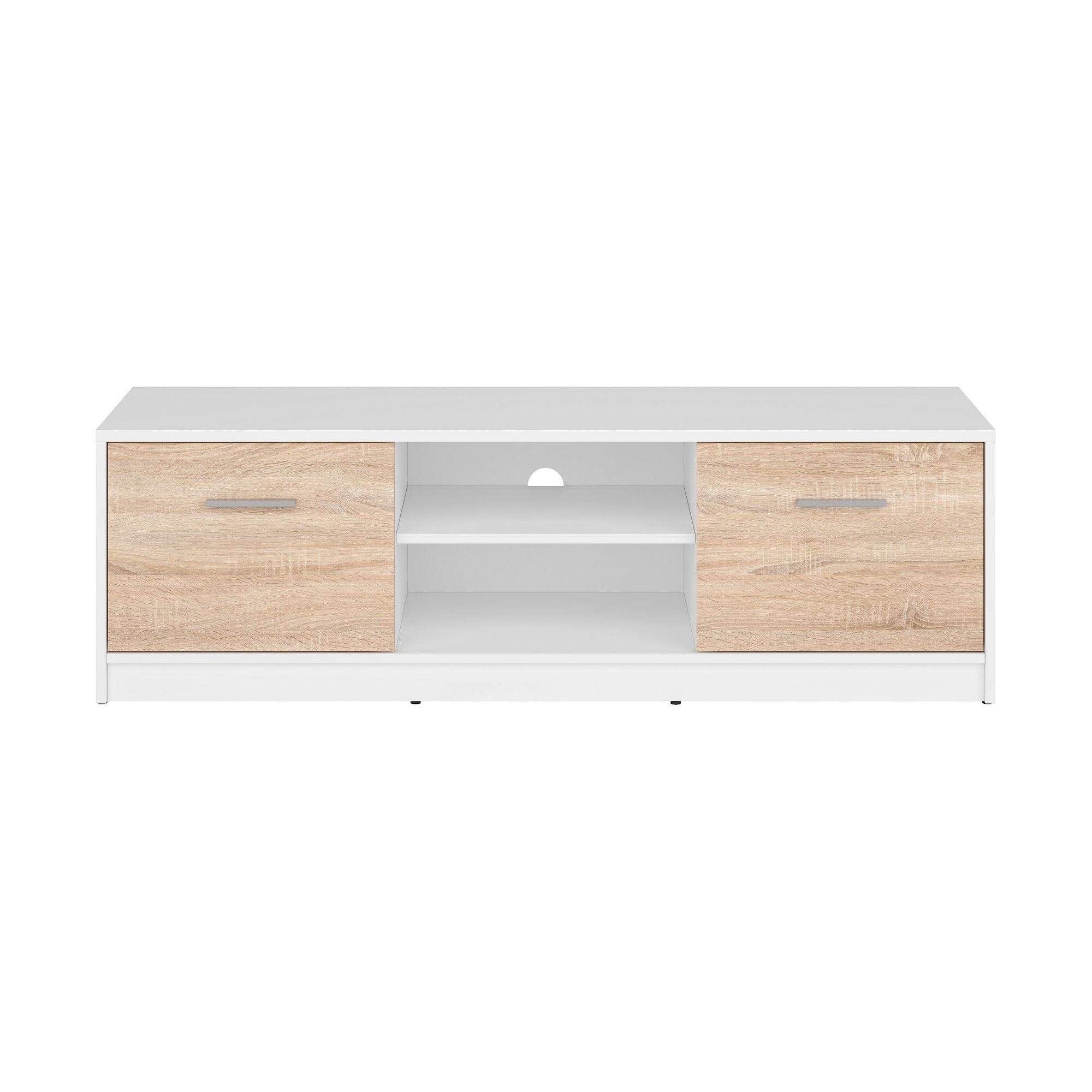 Comoda TV NEPO PLUS, alb/stejar sonama, PAL, 139x47x43 cm