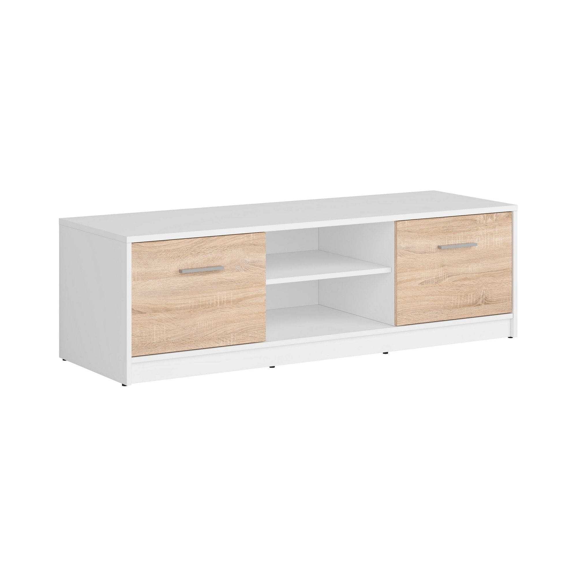Comoda TV NEPO PLUS, alb/stejar sonama, PAL, 139x47x43 cm