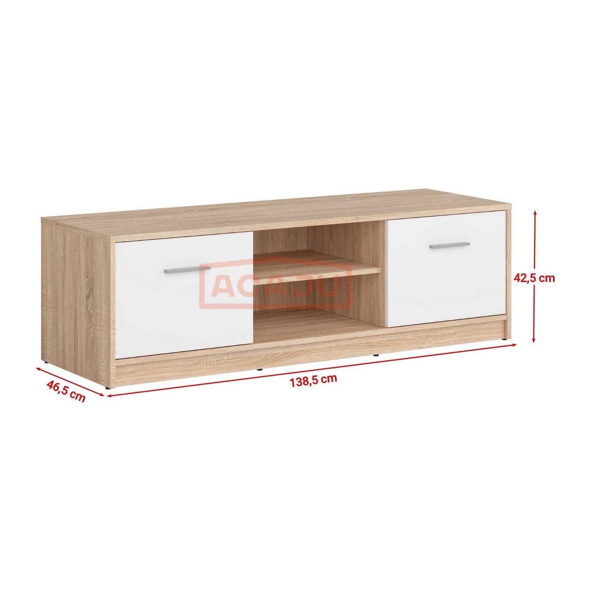 Comoda TV NEPO PLUS, stejar sonoma/alb, PAL laminat, 139x47x43 cm