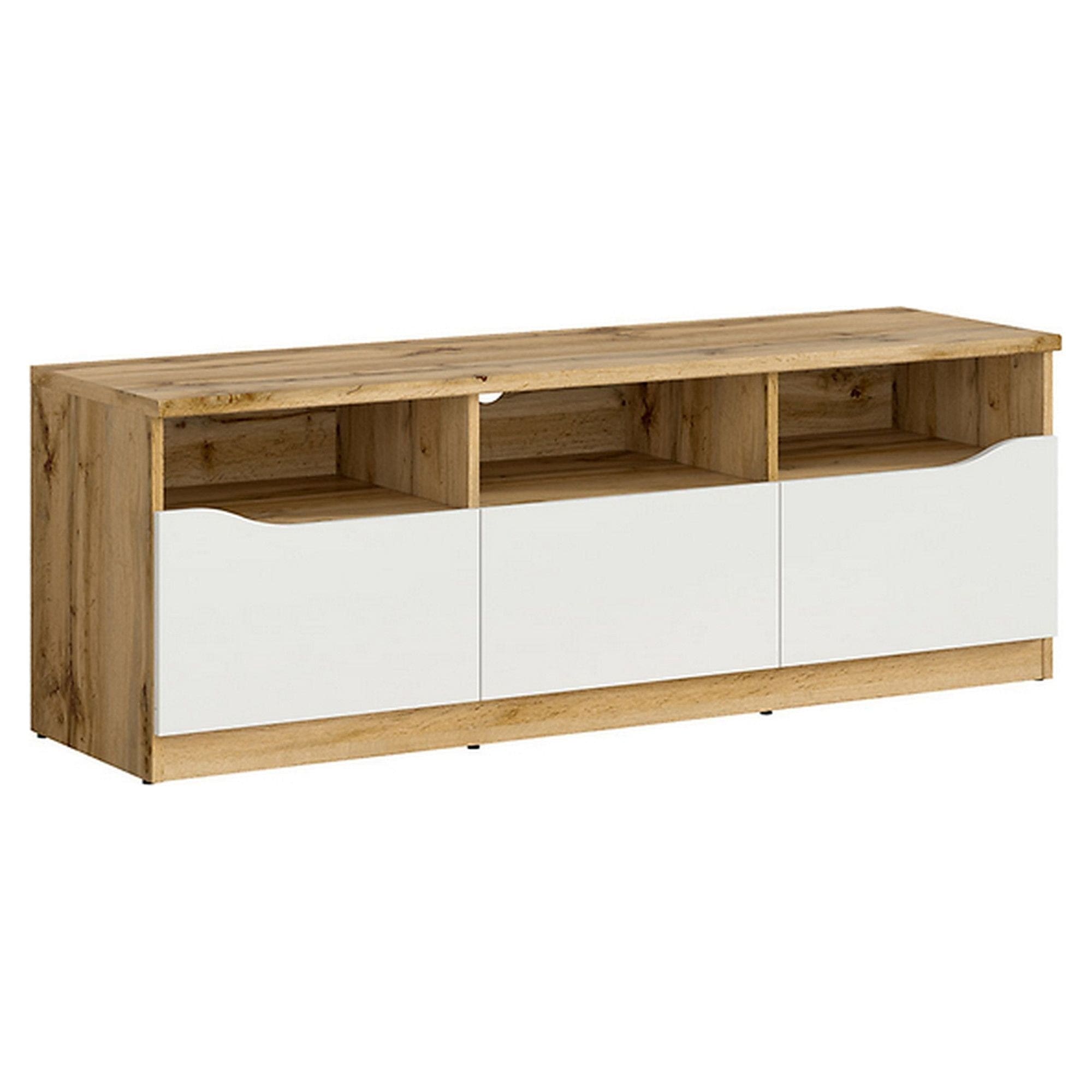 Comoda TV NUIS, stejar/alb lucios, 135x40x48 cm