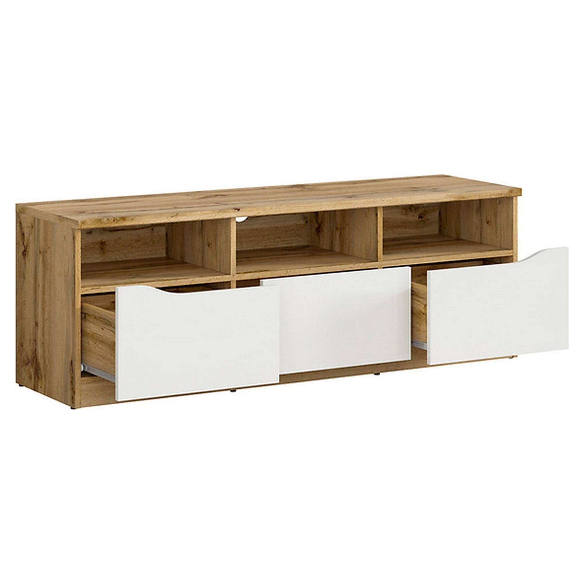 Comoda TV NUIS, stejar/alb lucios, 135x40x48 cm