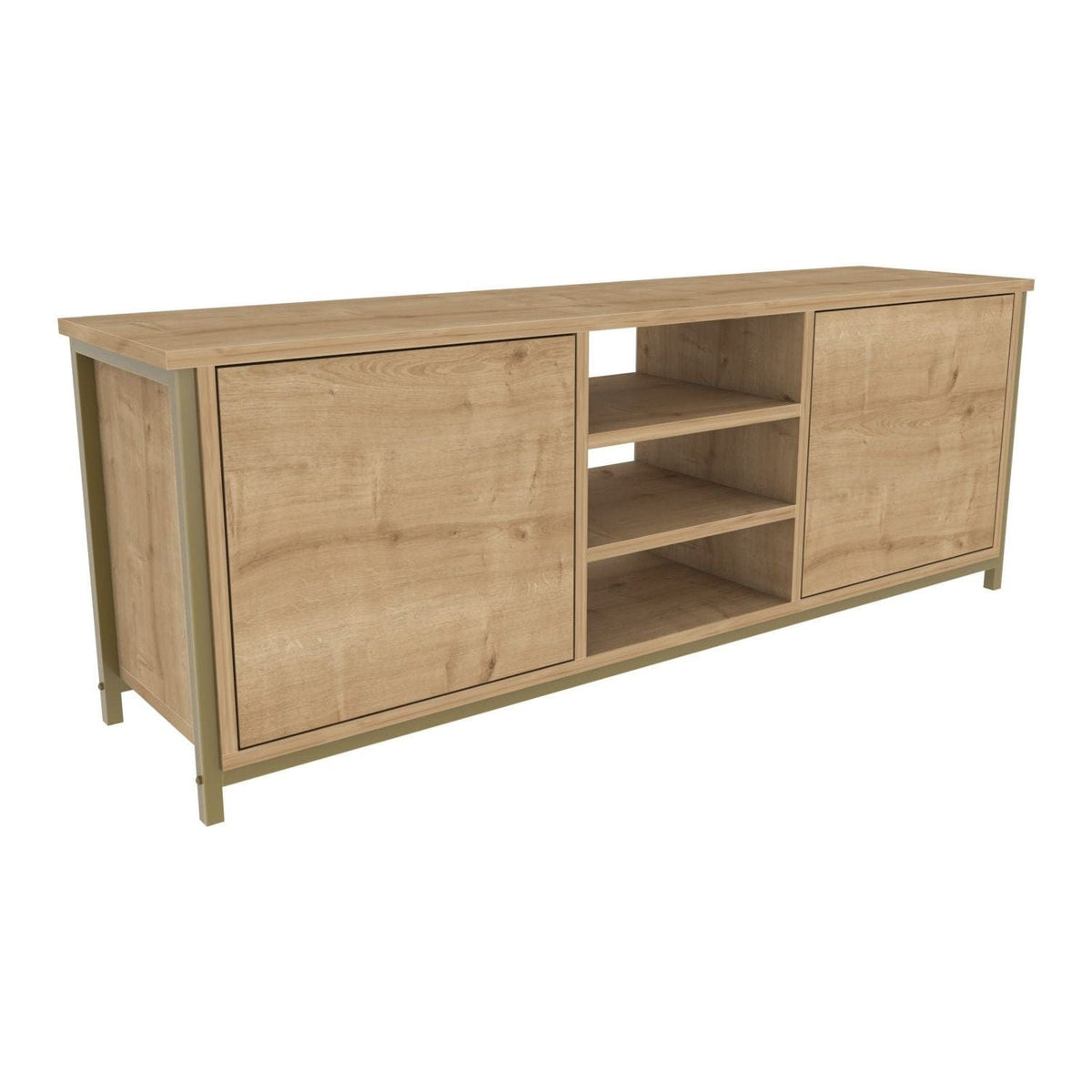 Comoda TV OTIS, stejar/auriu, PAL melaminat, 140x35x51 cm