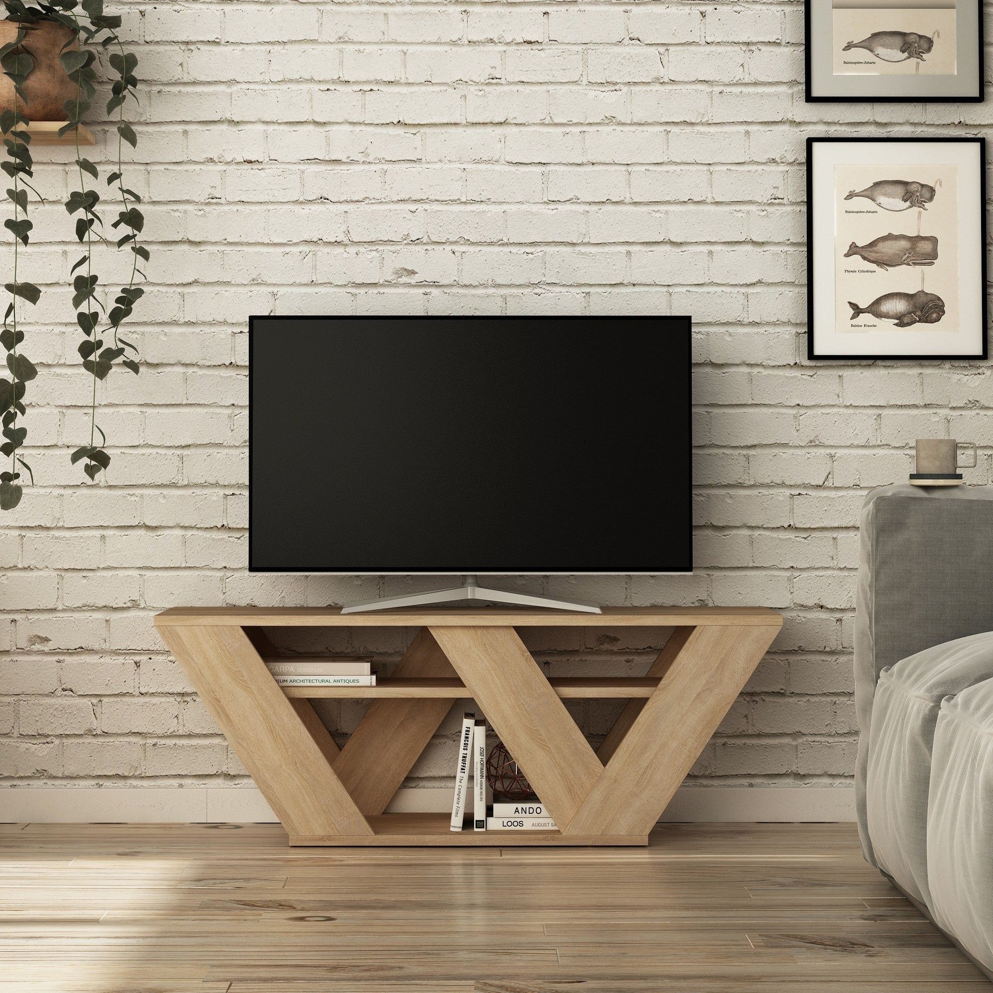 Comoda TV PIPRALLA, stejar, PAL melaminat, 110x30x40 cm