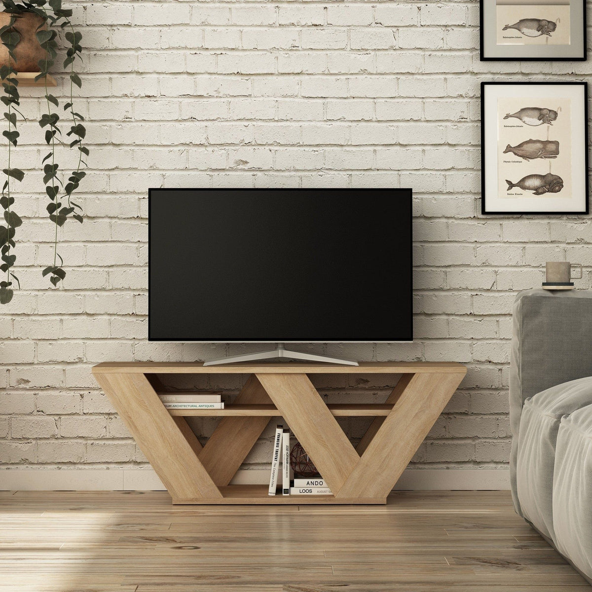Comoda TV PIPRALLA, stejar, PAL melaminat, 110x30x40 cm