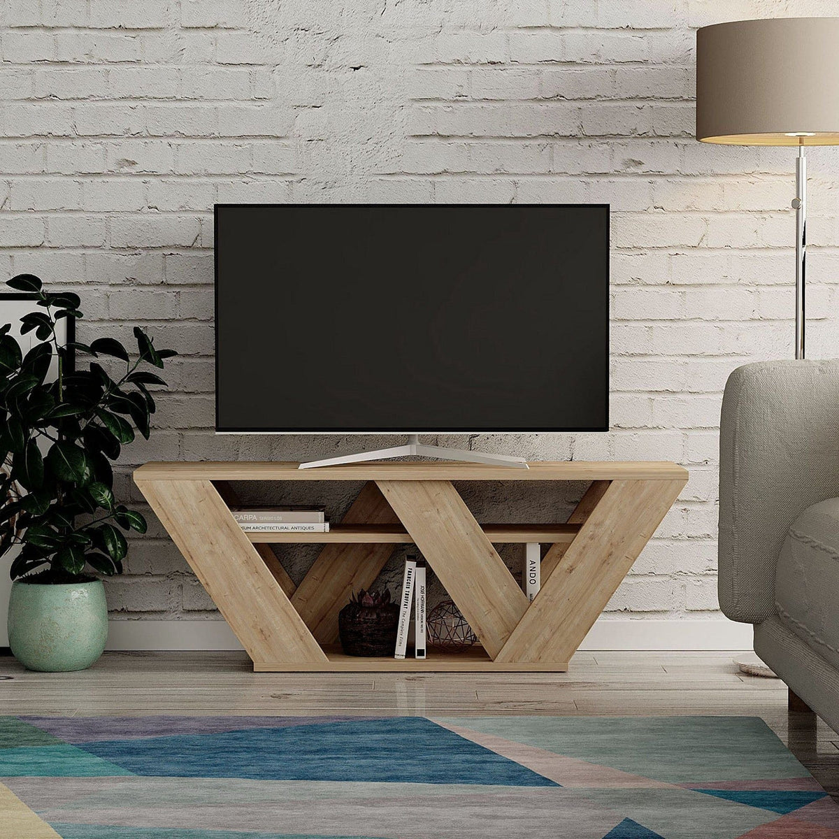 Comoda TV PIPRALLA, stejar, PAL melaminat, 110x30x40 cm