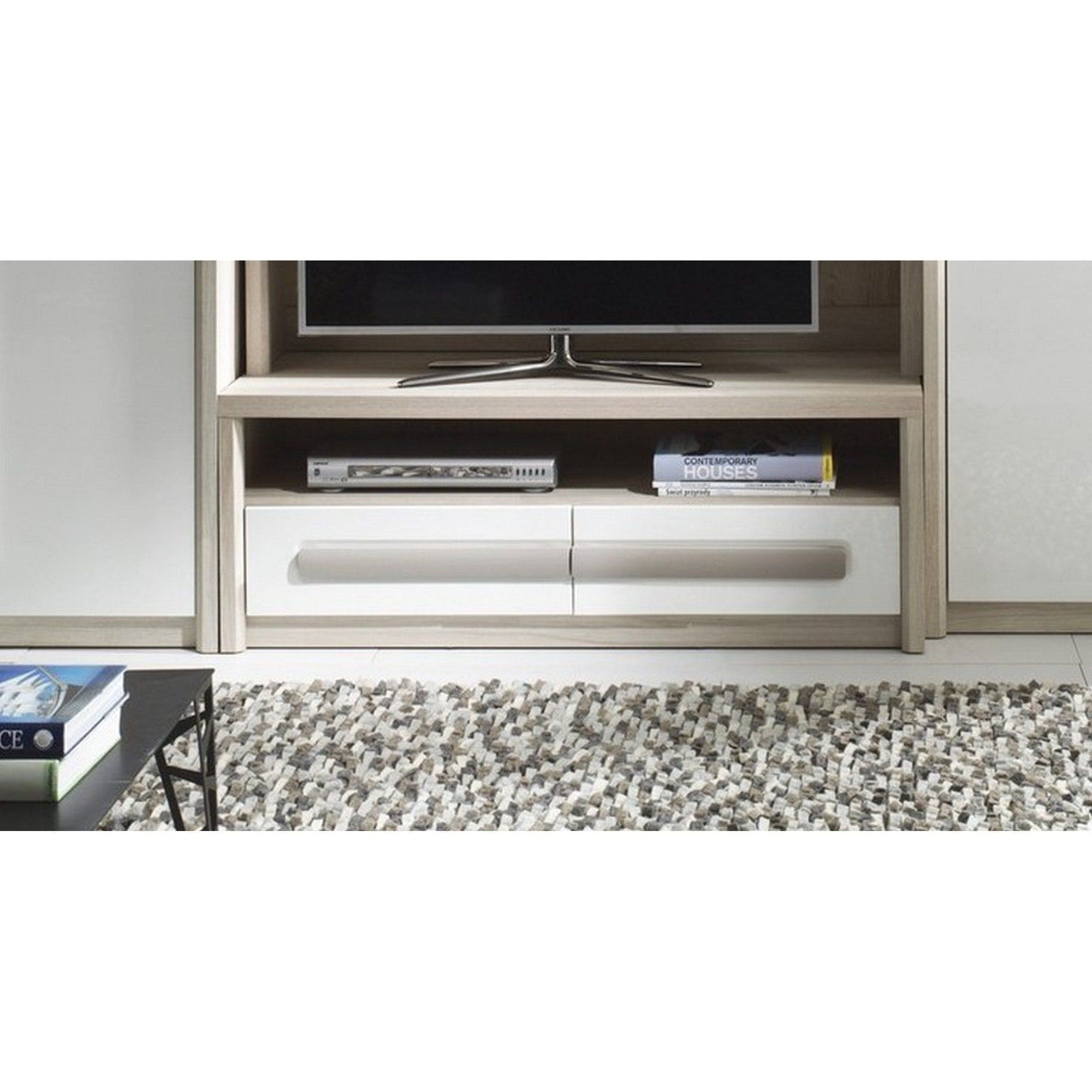 Comoda TV ROMA 4, alb/gri/stejar, PAL laminat, 120x53x44 cm