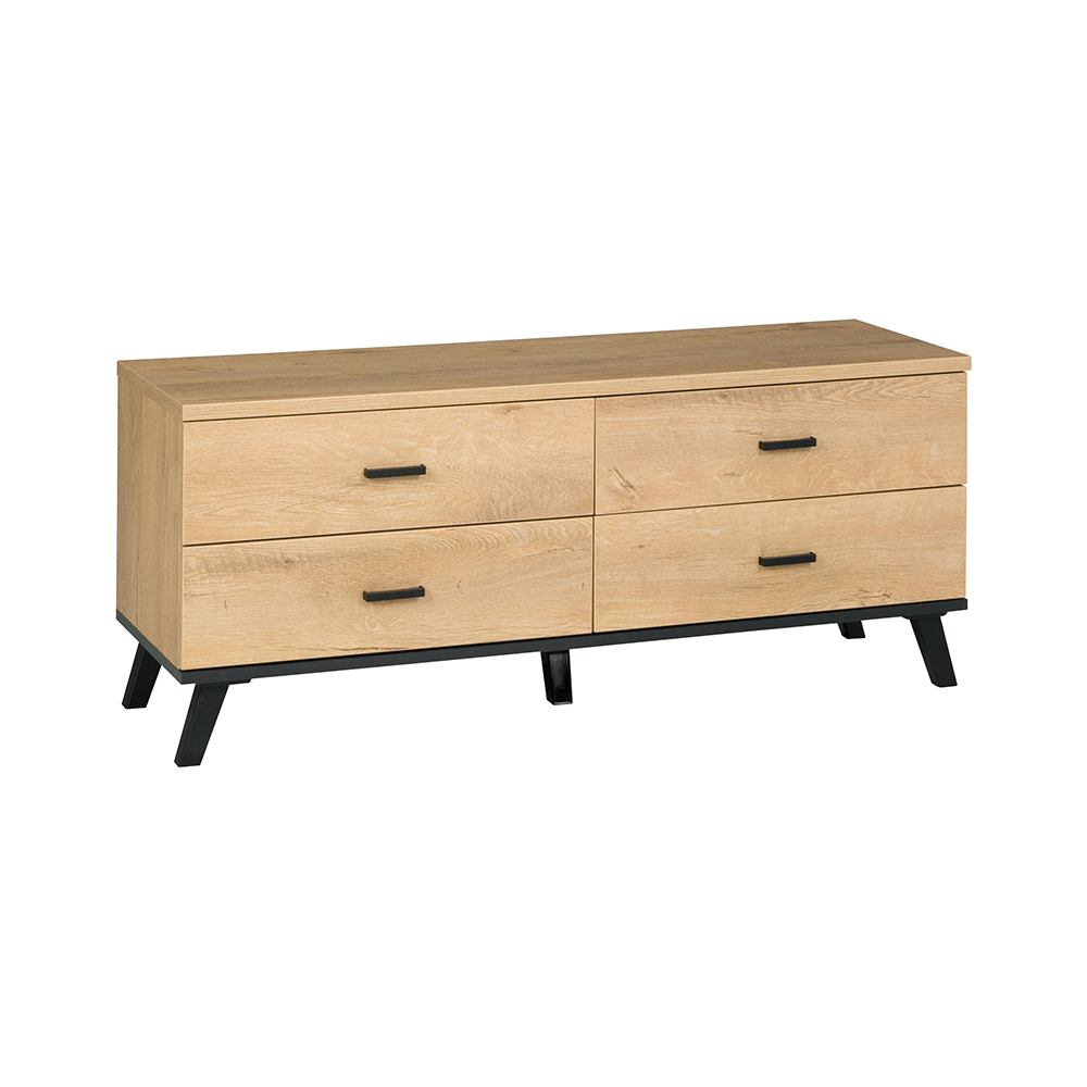 Comoda TV SIRAN TYP 7, stejar lefkas/negru, DTD laminat/plastic, 121x40x50 cm