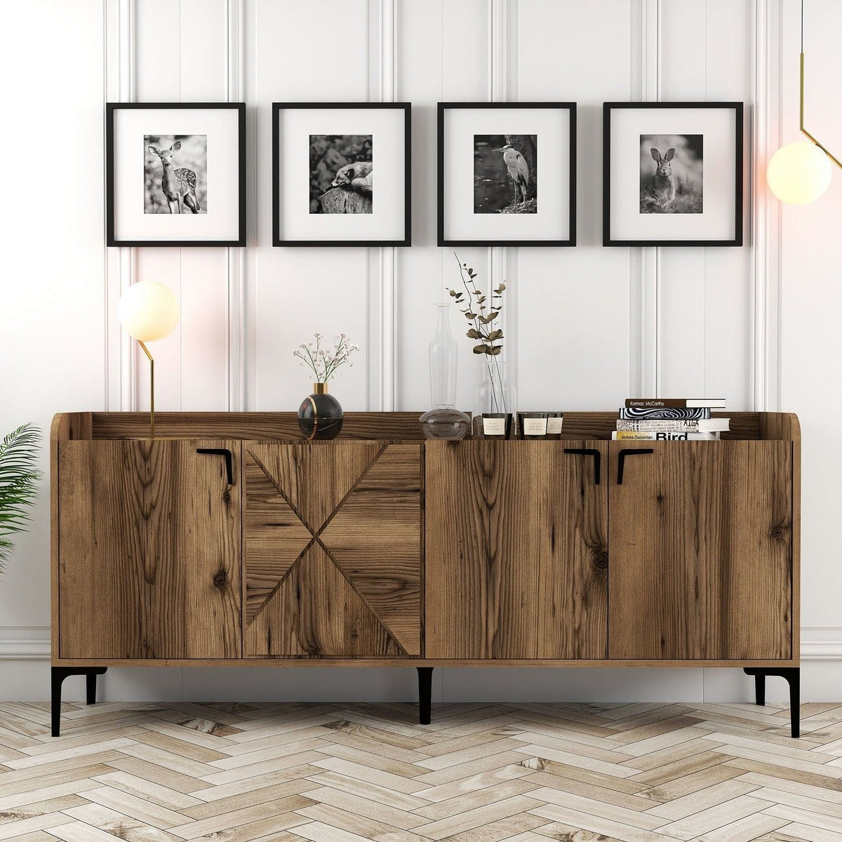 Comoda Venedik, nuc/negru, PAL melaminat/metal, 180x35x78 cm