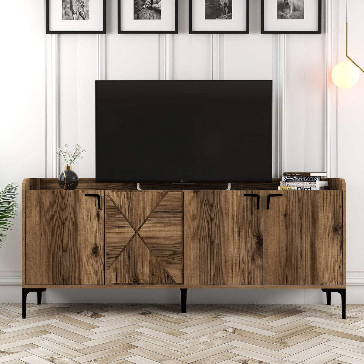 Comoda Venedik, nuc/negru, PAL melaminat/metal, 180x35x78 cm