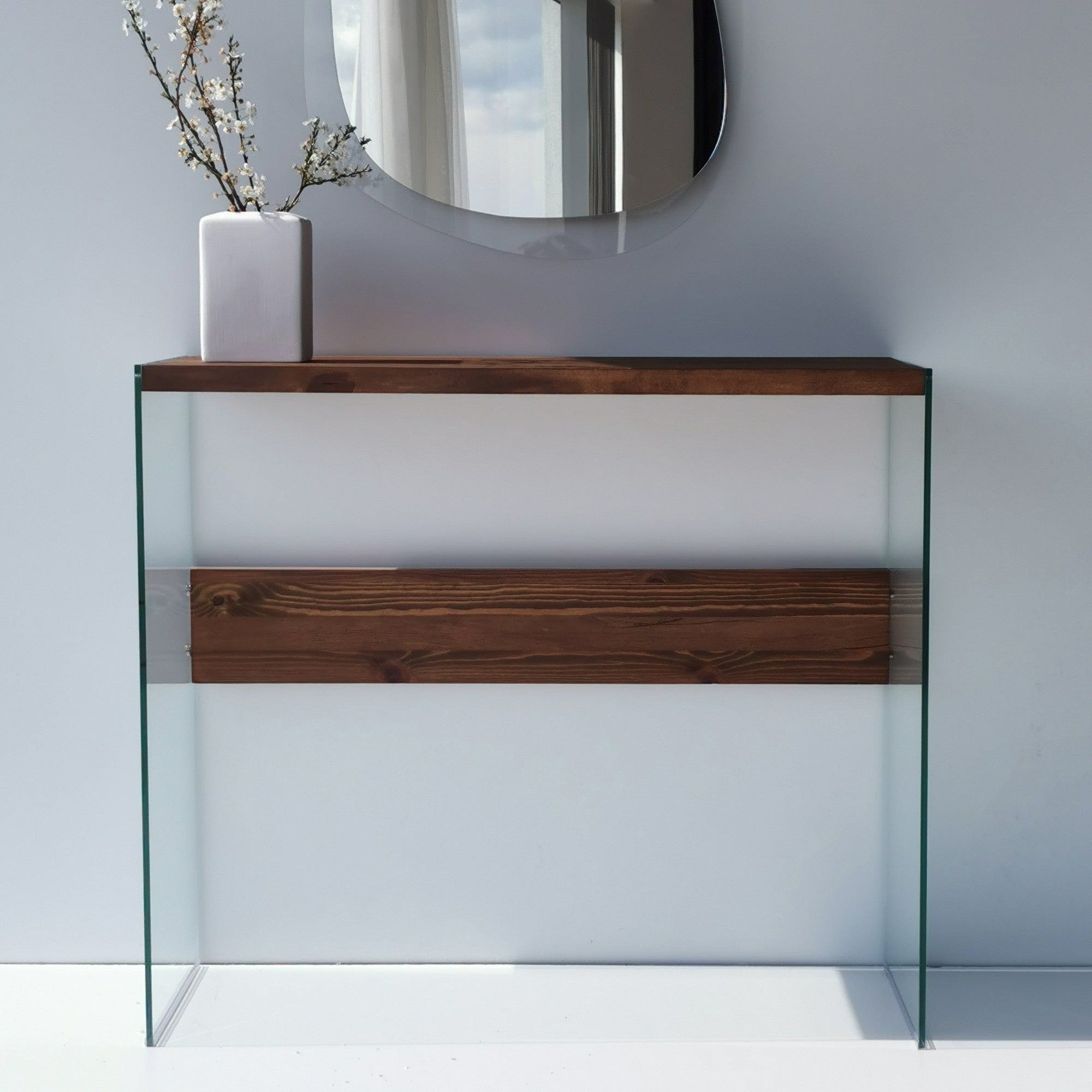 Consola NIAGARA, nuc, lemn/sticla, 91x37x80 cm