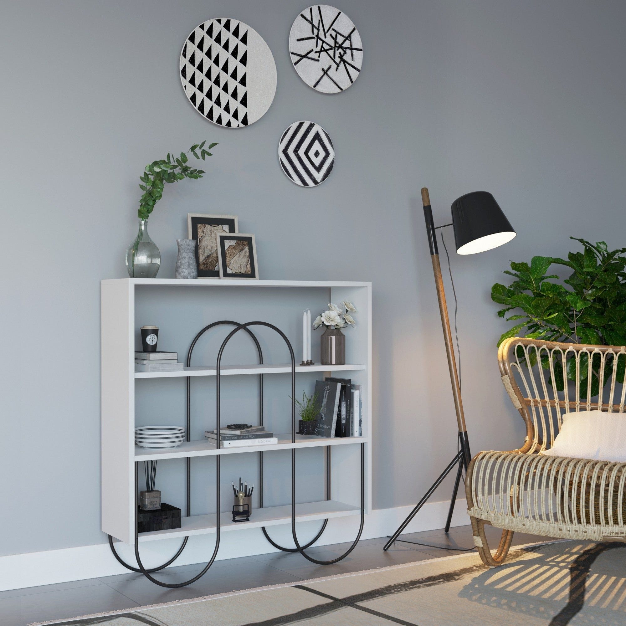 Consola NORFOLK, alb/negru, PAL melaminat/metal, 96x26x99 cm