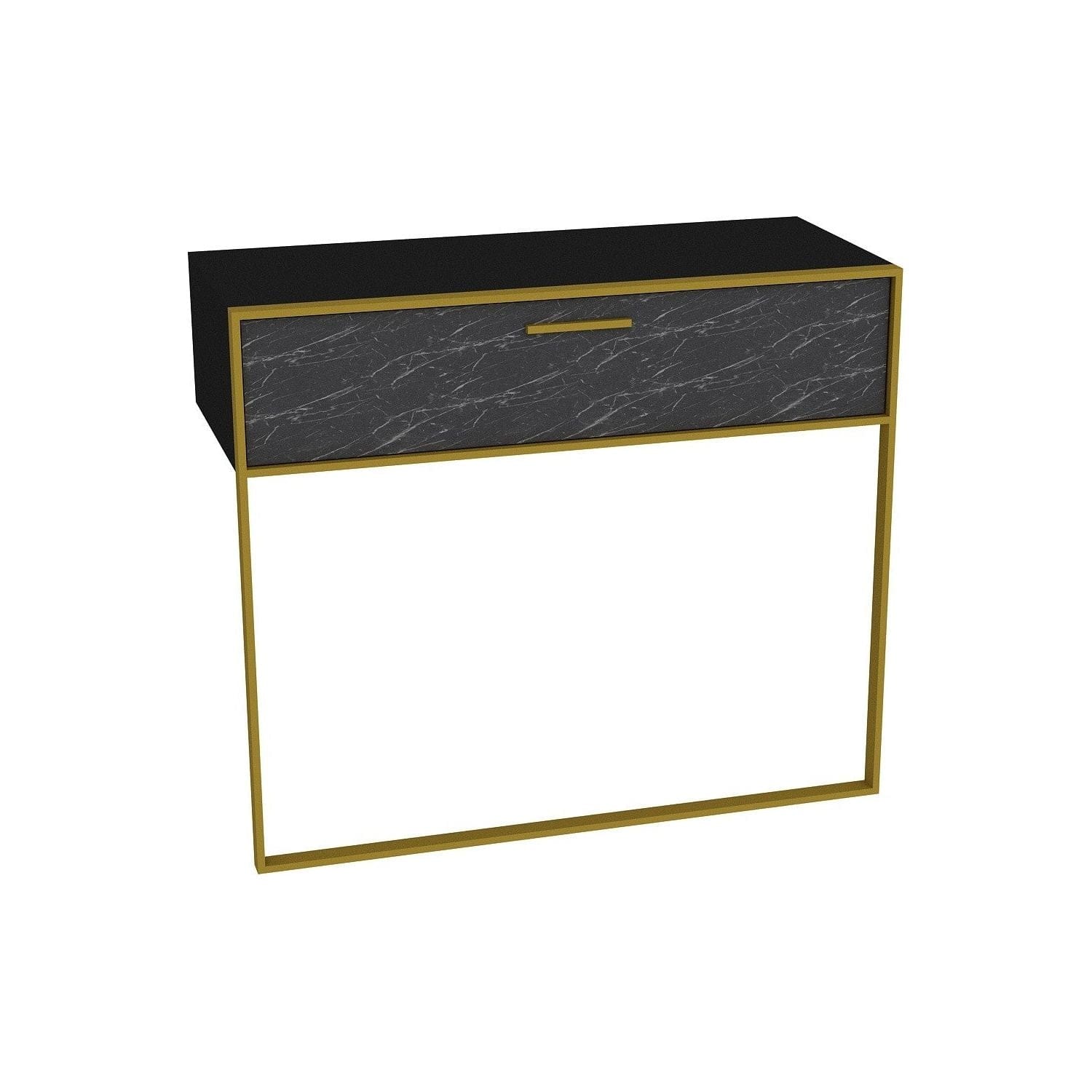 Consola POLKA, negru/auriu, PAL melaminat/metal, 90x39x77 cm