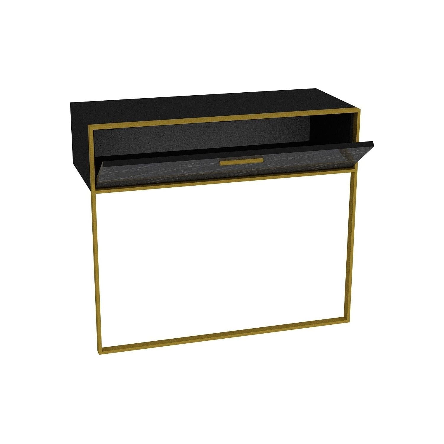 Consola POLKA, negru/auriu, PAL melaminat/metal, 90x39x77 cm