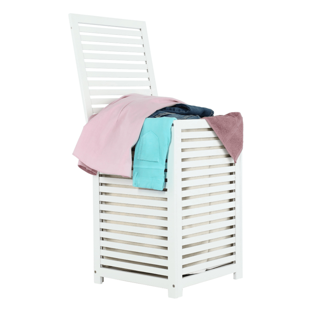 Cos de rufe BASKET, alb, bambus/material textil, 40x40x58 cm