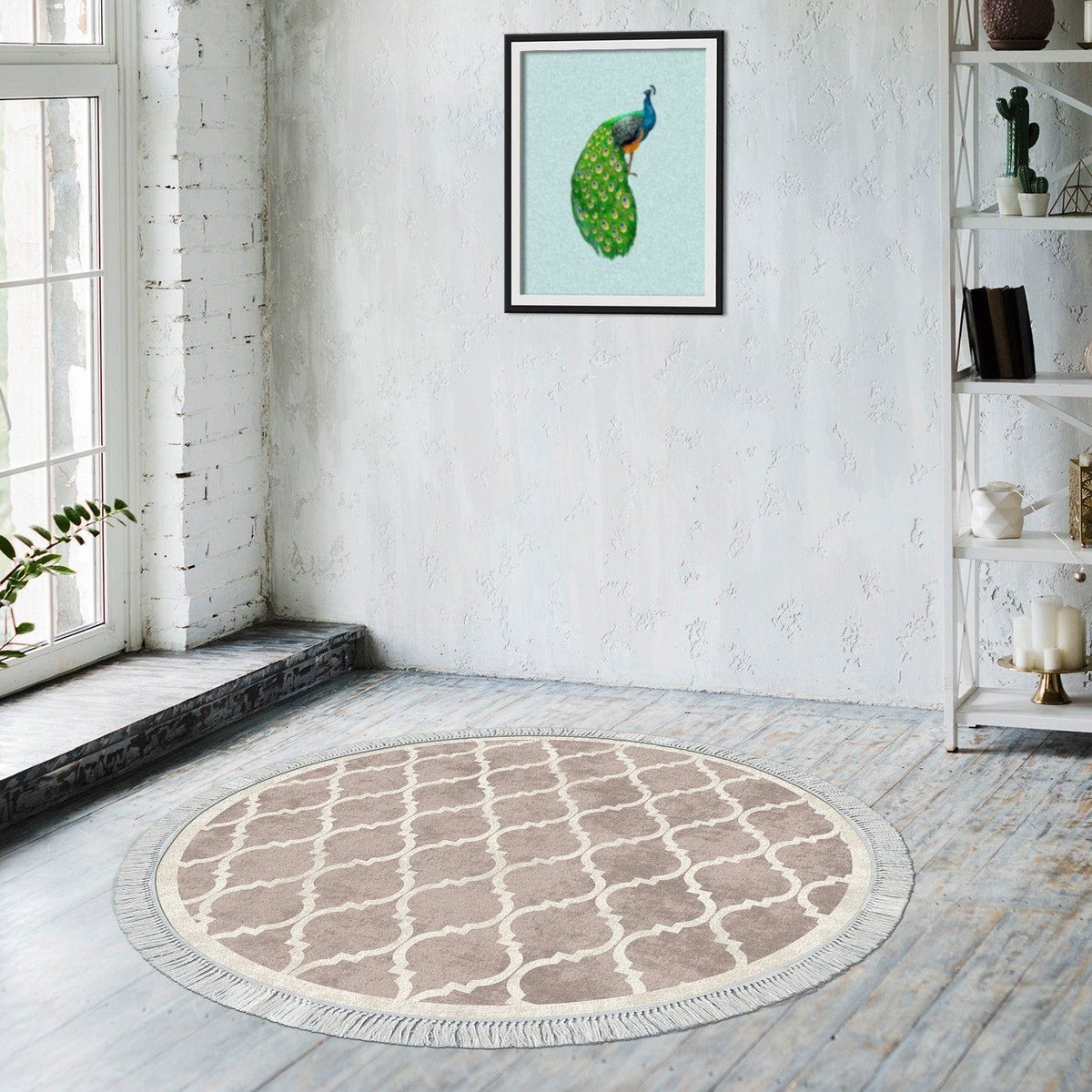 Covor, 100x100 cm, forma rotunda, poliester, crem/maro, ALN400601KR17
