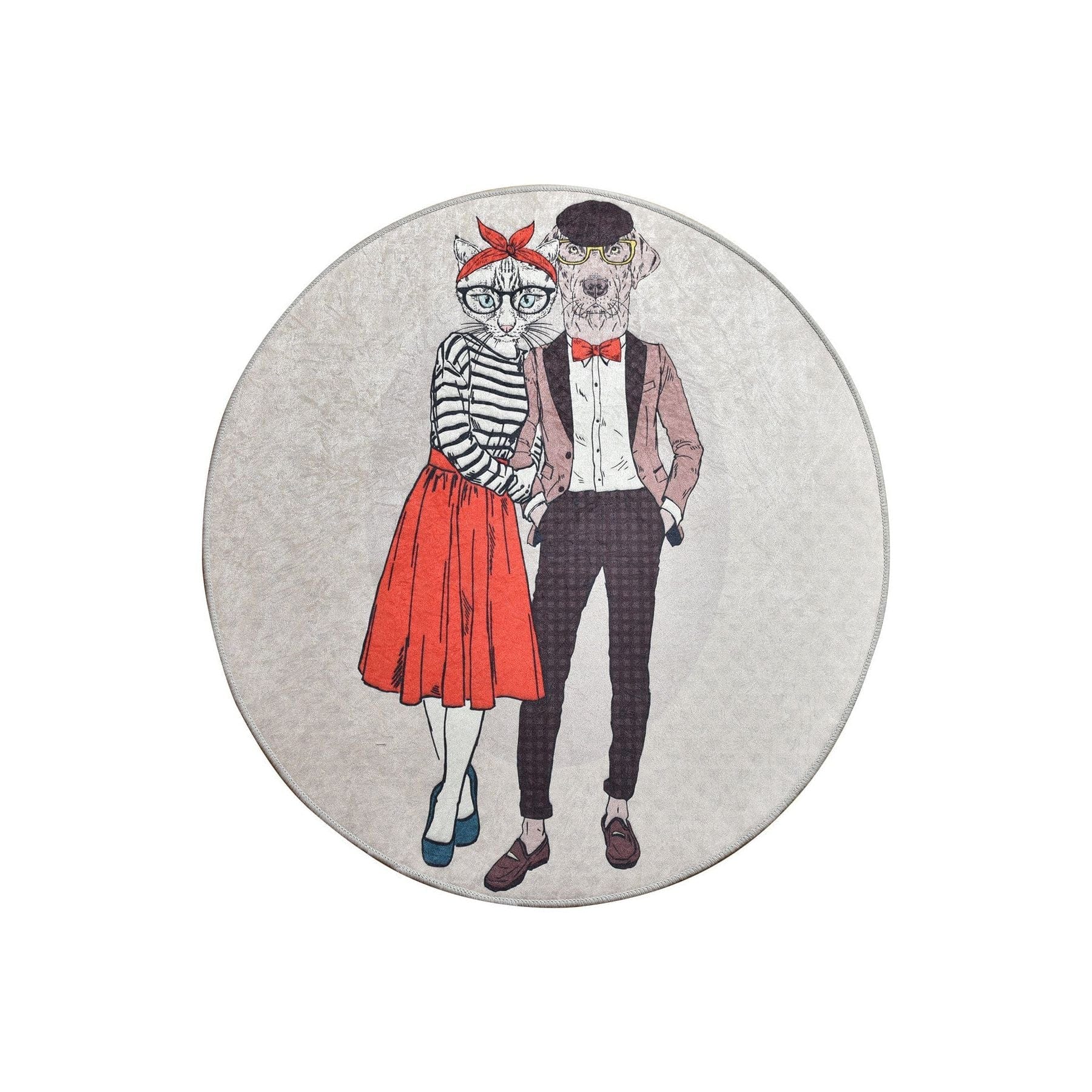 Covor BEST COUPLE, 100x100 cm, forma rotunda, stofa catifelata/poliester, multicolor