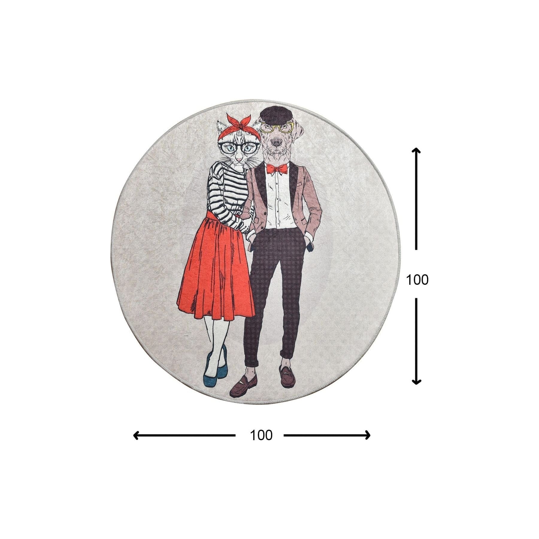 Covor BEST COUPLE, 100x100 cm, forma rotunda, stofa catifelata/poliester, multicolor