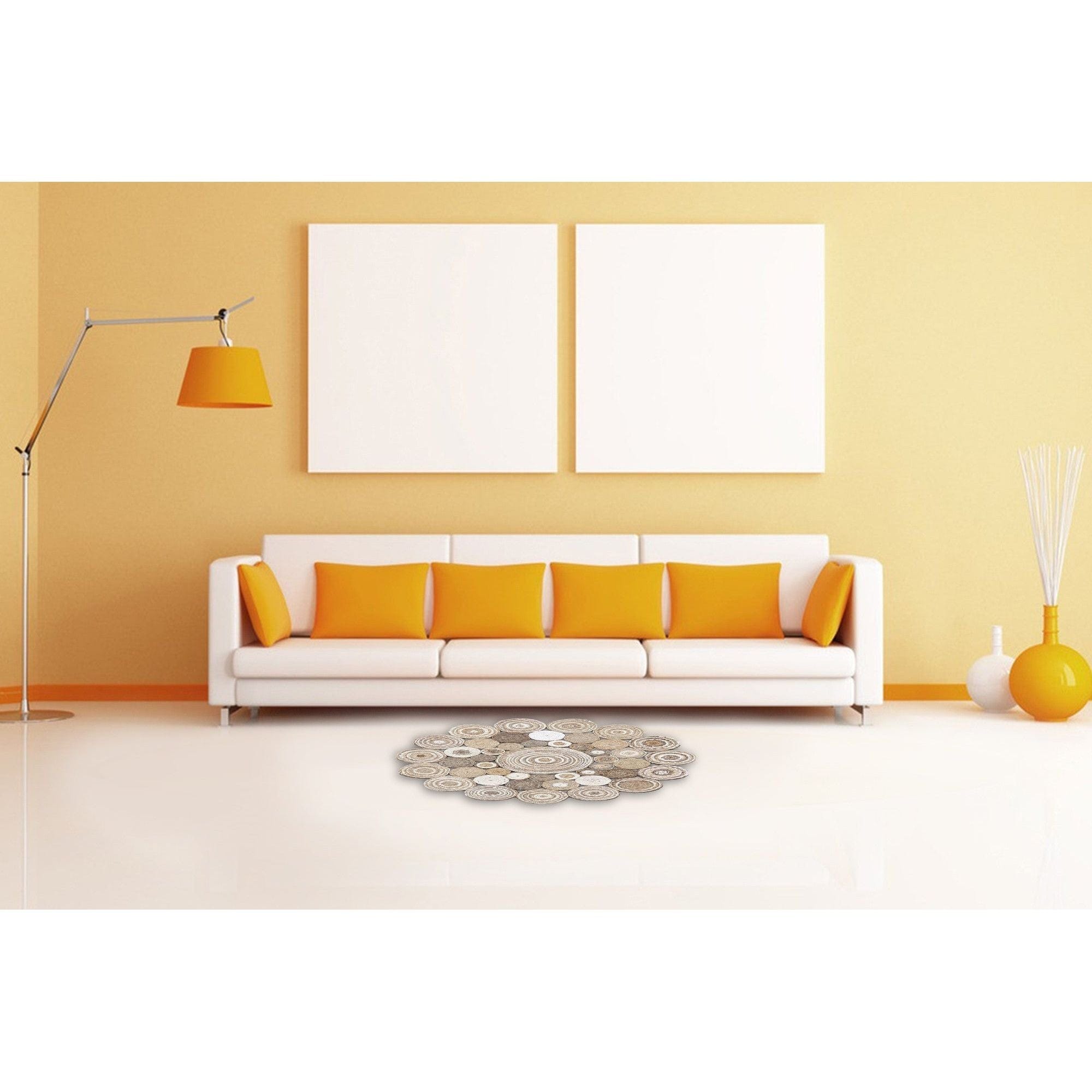 Covor MULTY XW Q, 120x120 cm, forma rotunda, iuta, bej