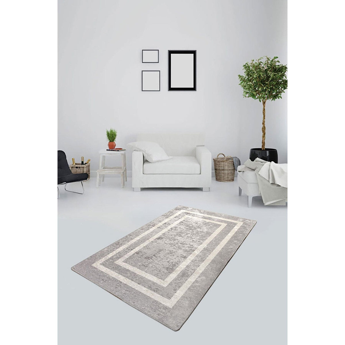 Covor SILVER, 160x230 cm, forma dreptunghiulara, tesatura de catifea/poliester, gri/alb
