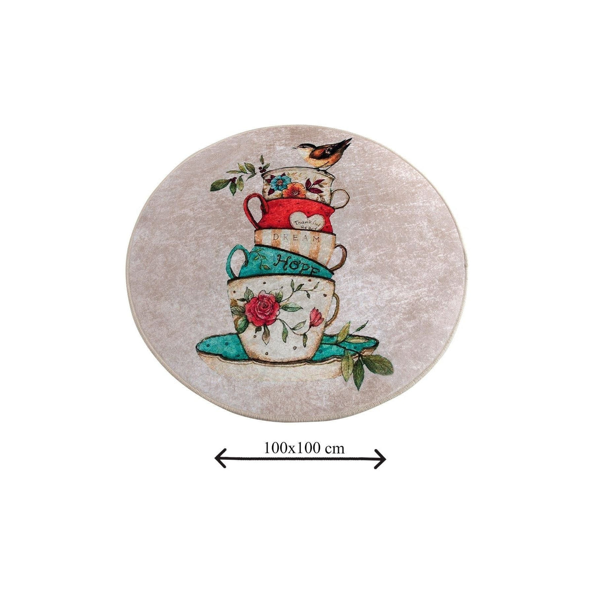 Covoras de baie CUP DJT, 100x100 cm, forma rotunda, multicolor, fibre sintetice