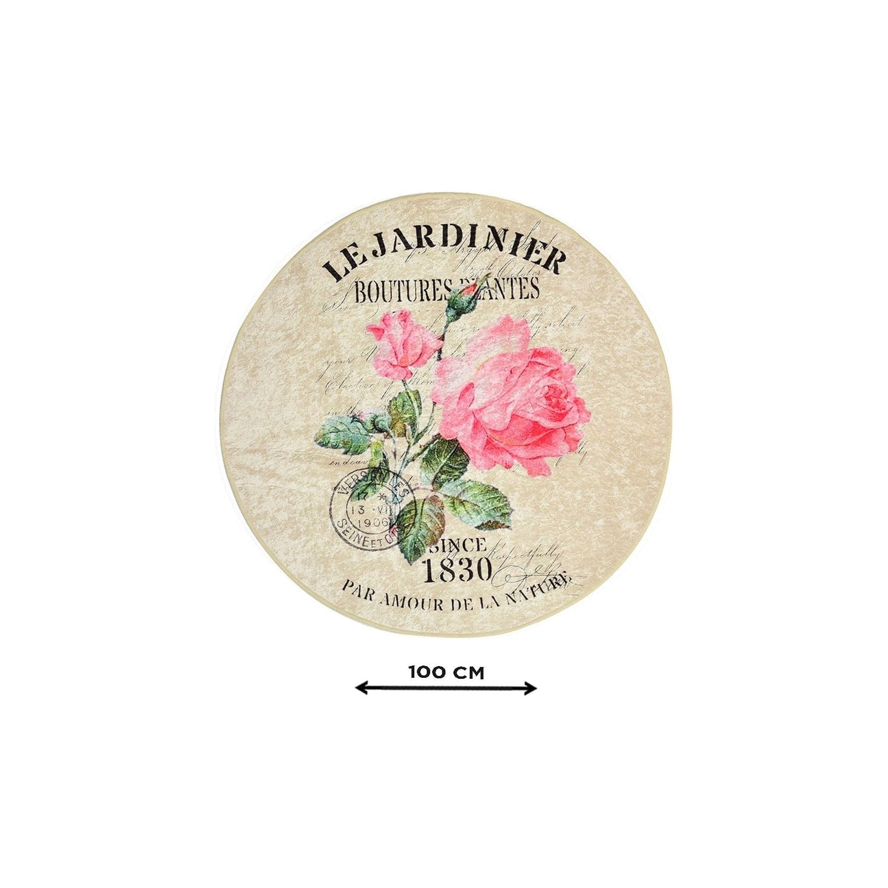 Covoras de baie JARDINER DJT, 100x100 cm, forma rotunda, bej/roz, fibre sintetice