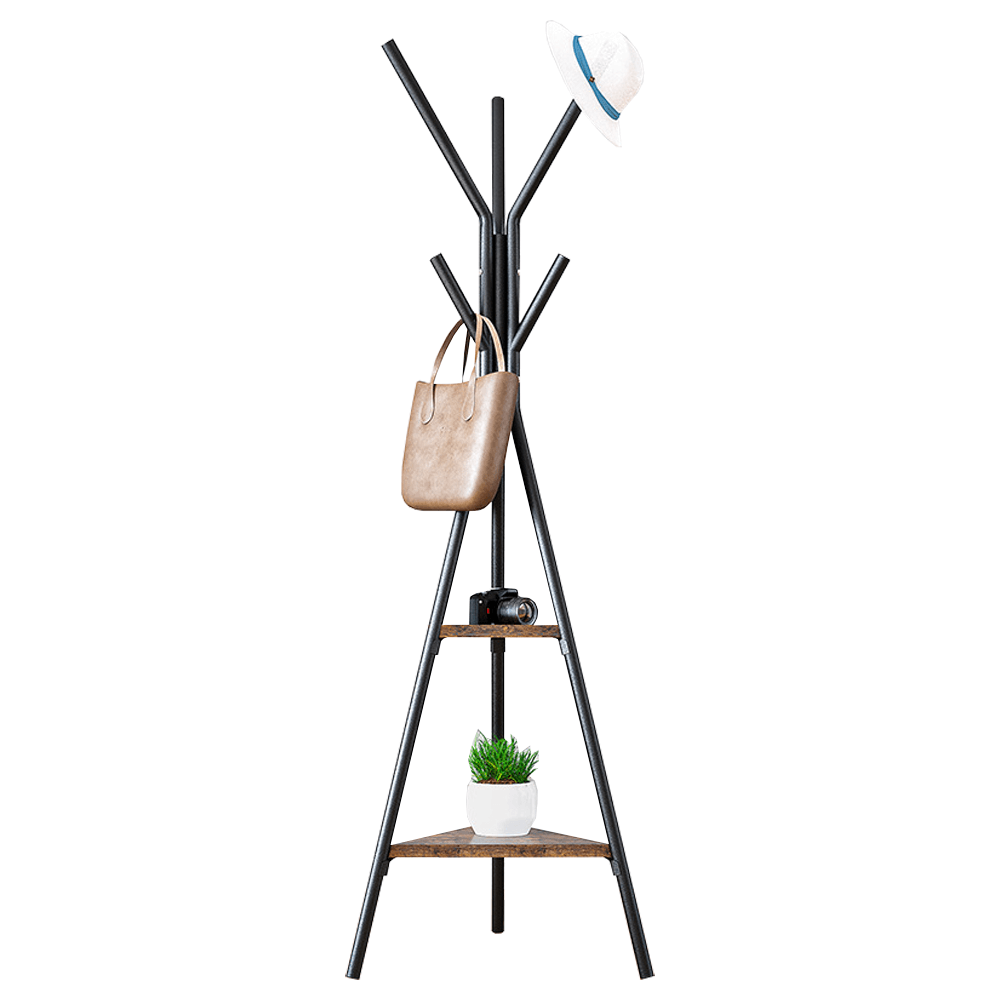 Cuier pom PLENTO, negru, metal/lemn, 50x181 cm