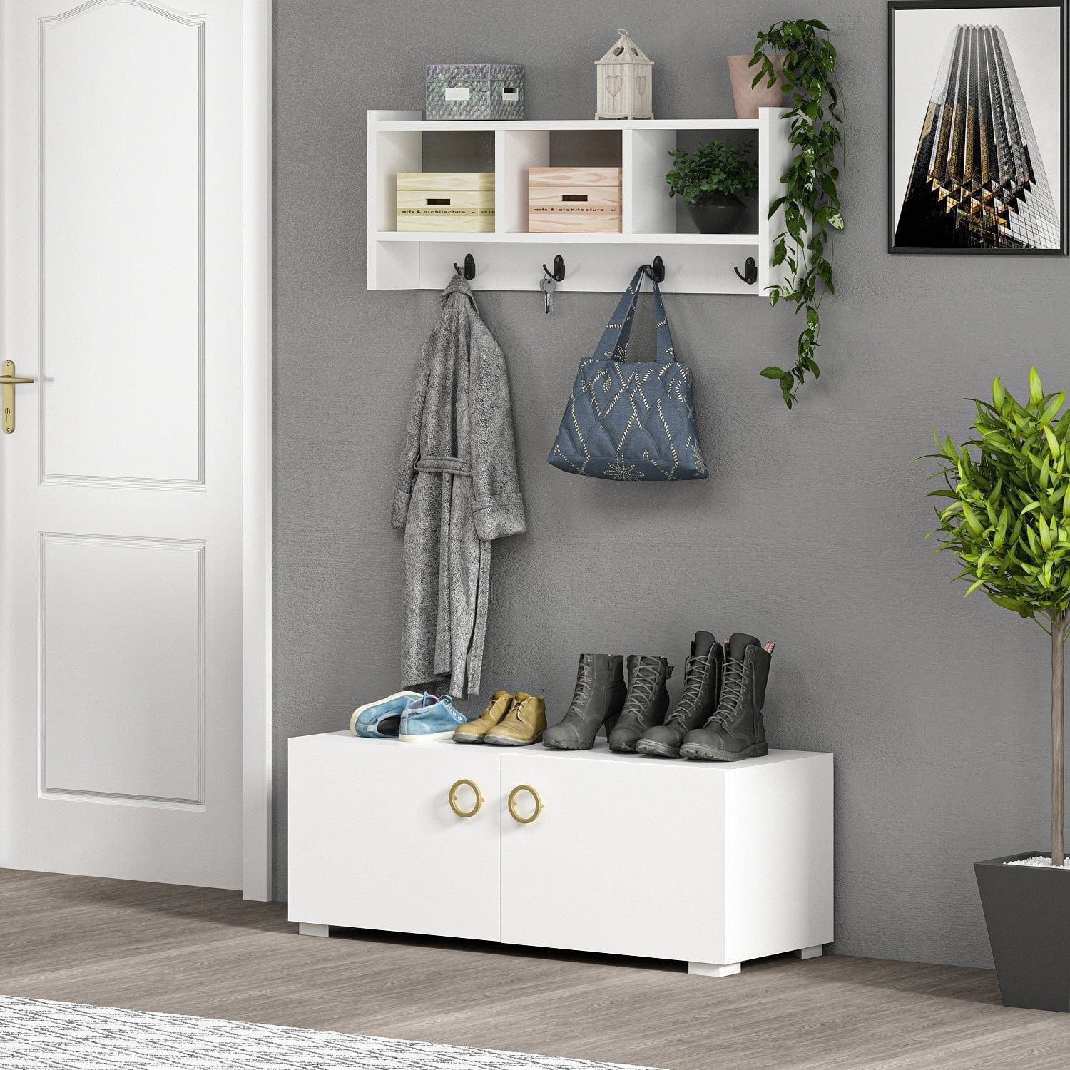 Cuier STAR, alb, PAL melaminat, 76x22x35 cm