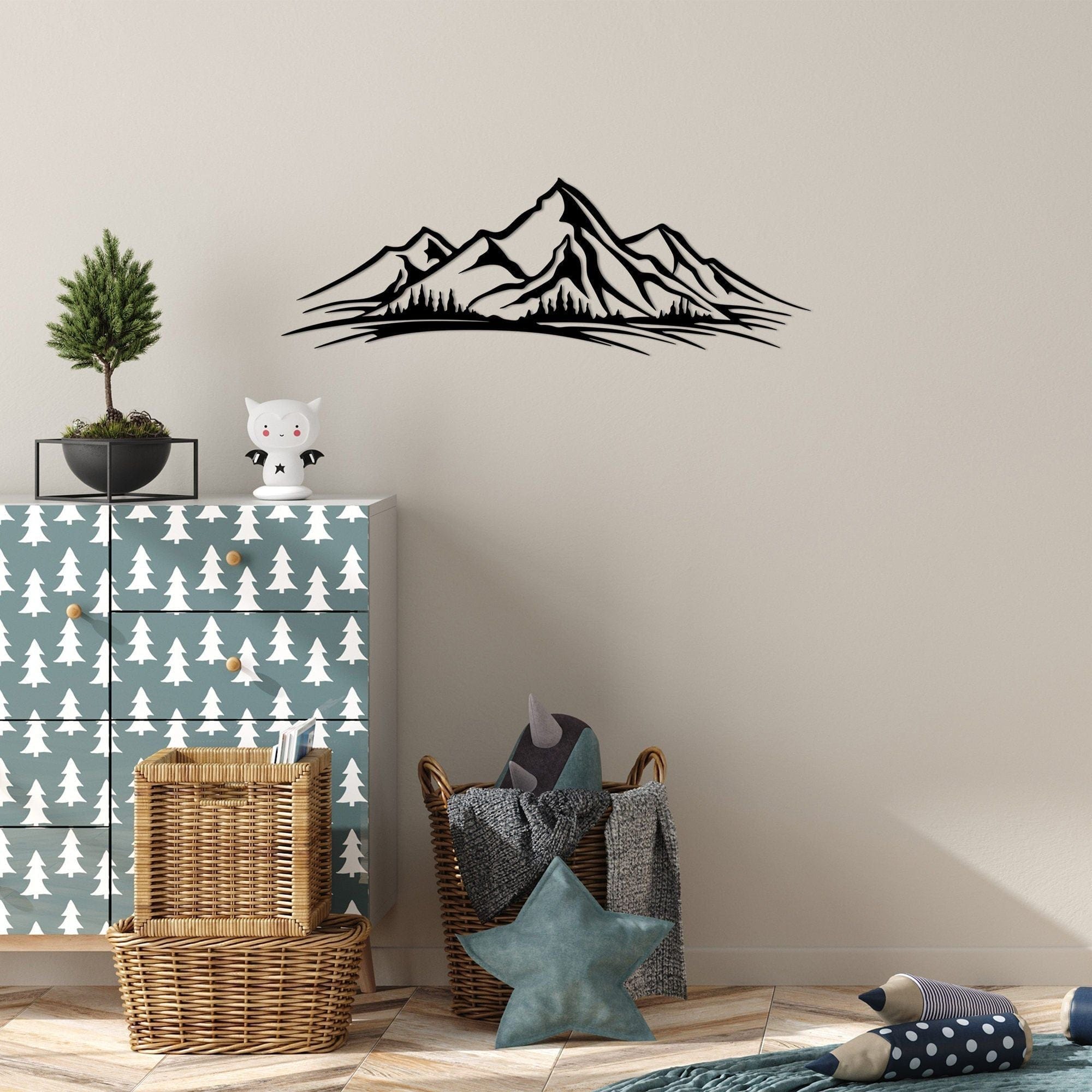 Decoratiune perete 891TNL3141, negru, metal, 70x23 cm