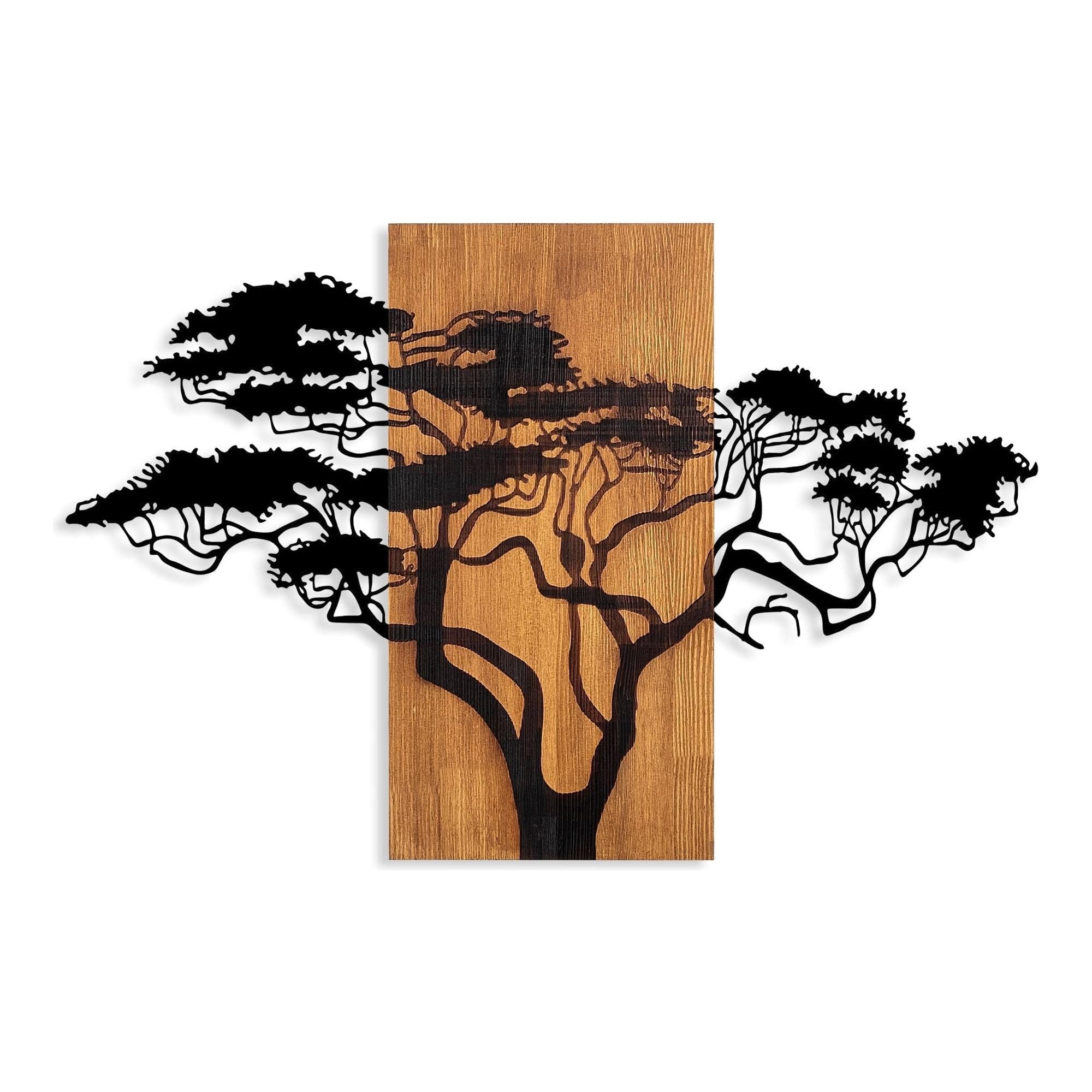 Decoratiune perete 891TNL3152, stejar/negru, lemn/metal, 90x58 cm