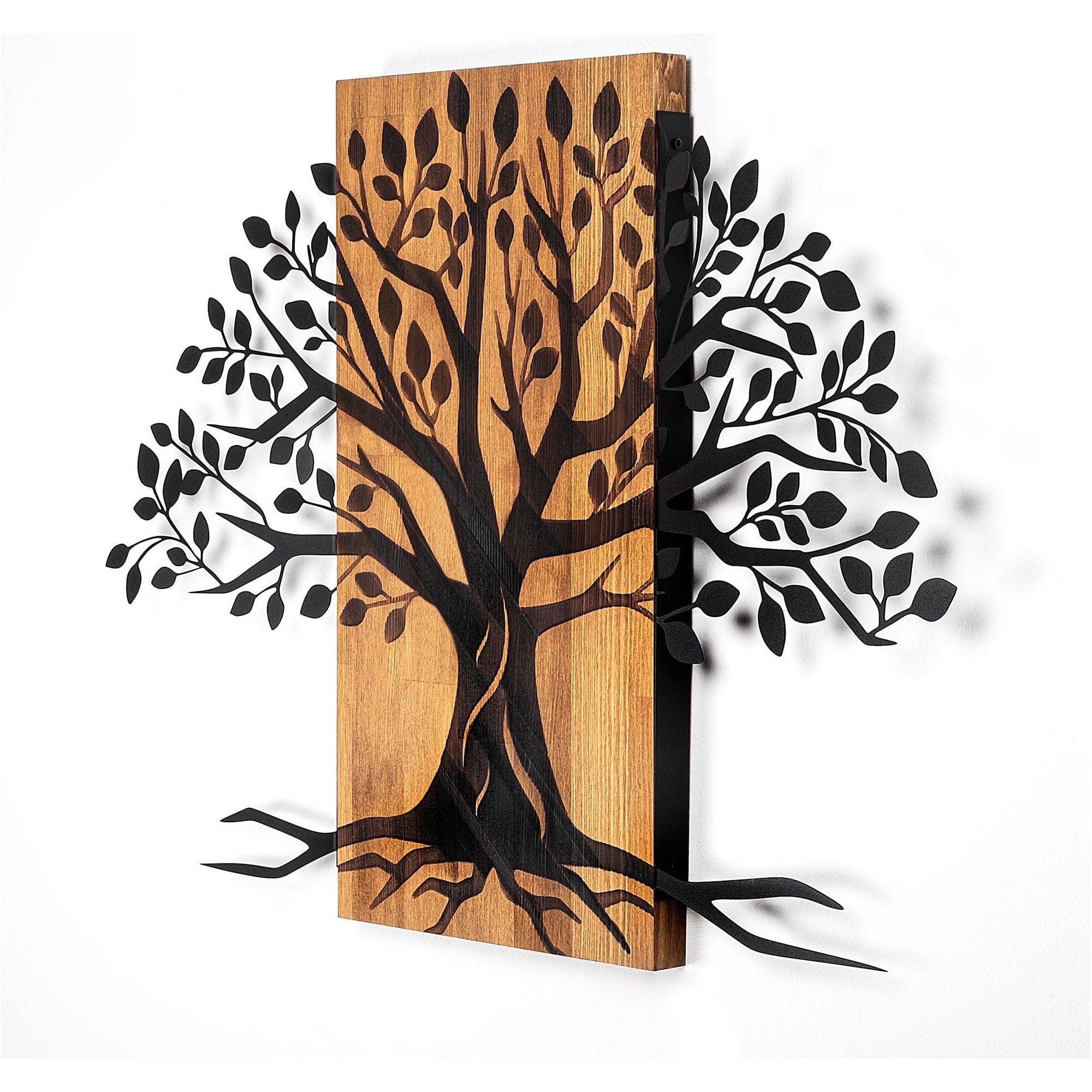 Decoratiune perete 899SKL2463, stejar/negru, lemn/metal, 79x58 cm