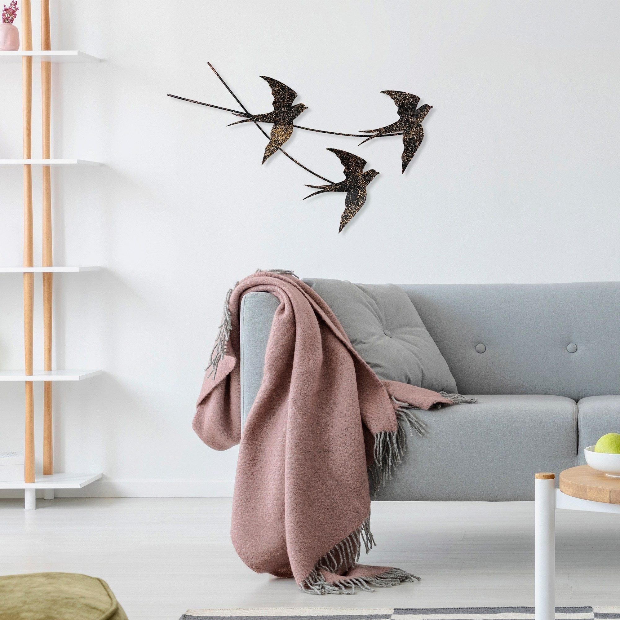 Decoratiune perete 930DYU1222, negru/auriu, metal, 70x42 cm