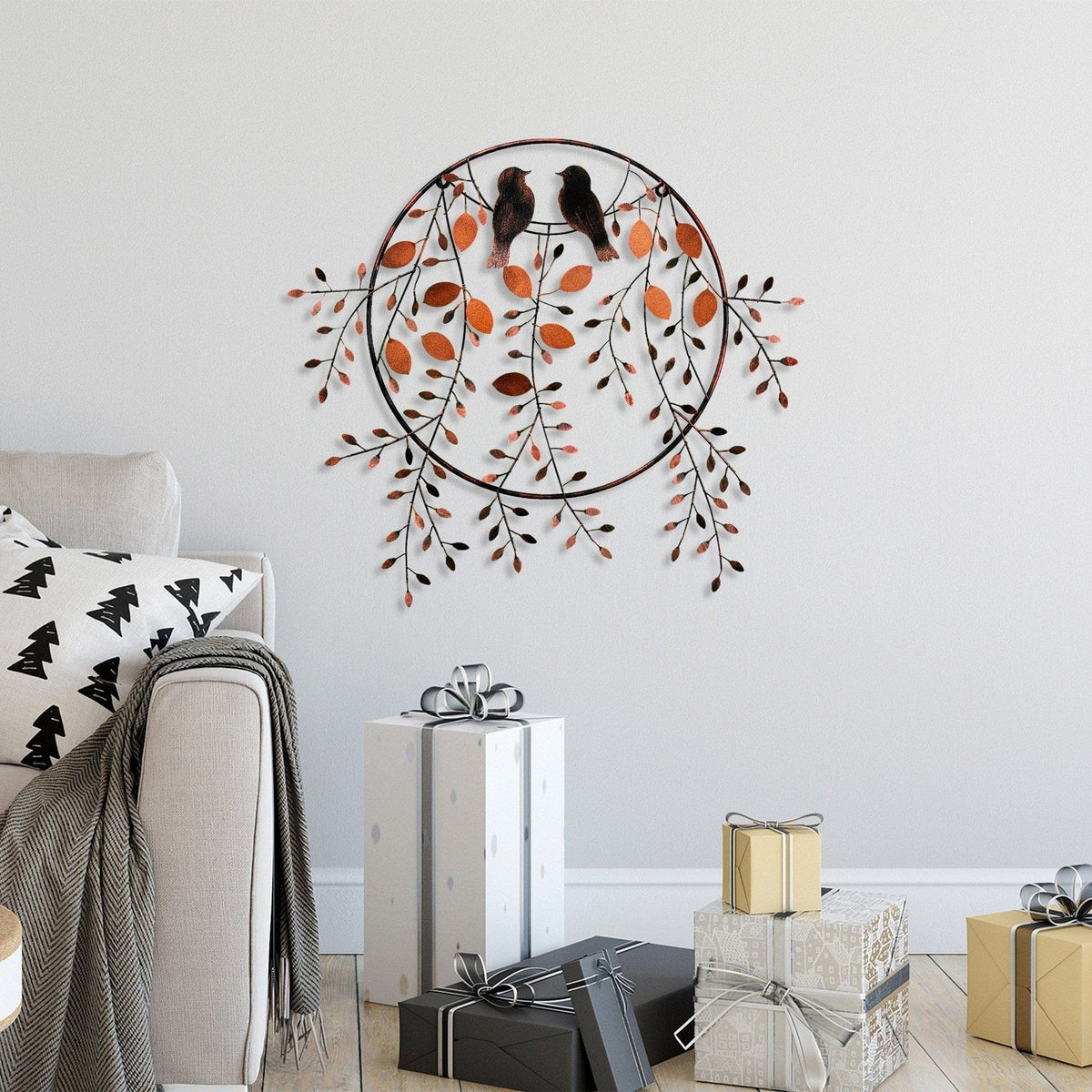 Decoratiune perete 930DYU1235, caramiziu/negru, metal, 86x75 cm