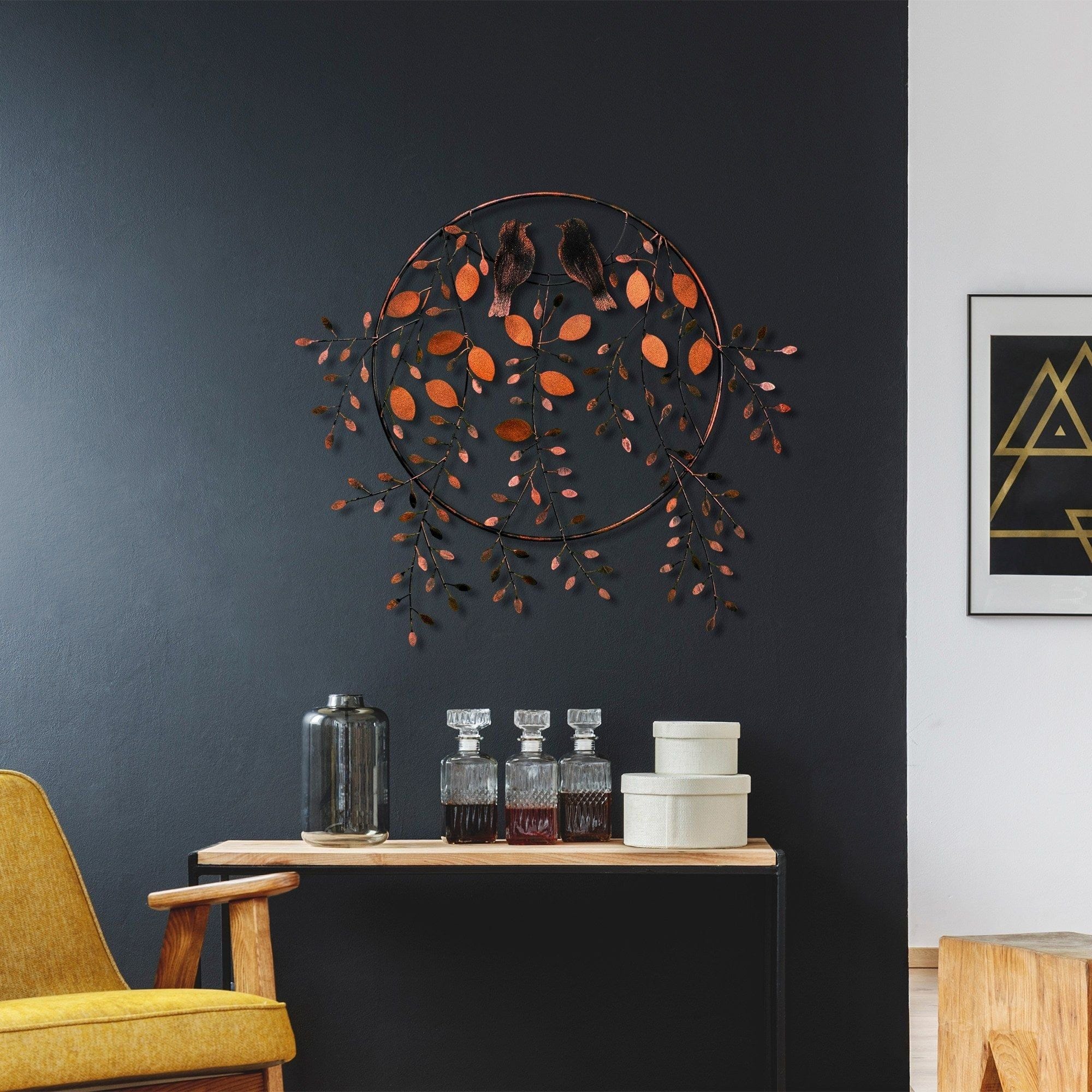 Decoratiune perete 930DYU1235, caramiziu/negru, metal, 86x75 cm