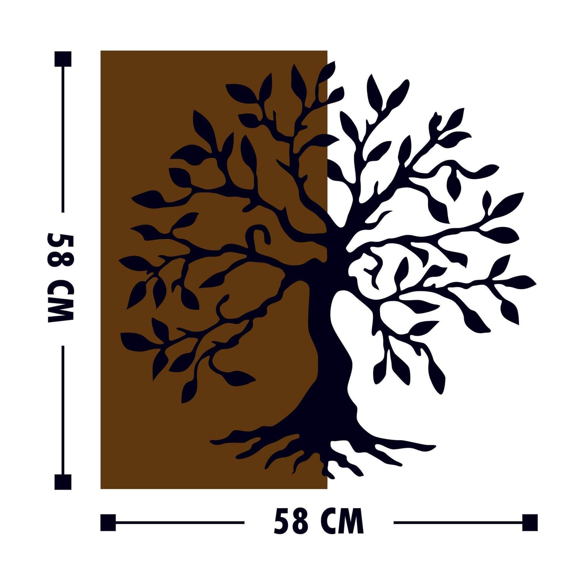 Decoratiune perete AGAC, stejar/negru, lemn/metal, 58x58 cm