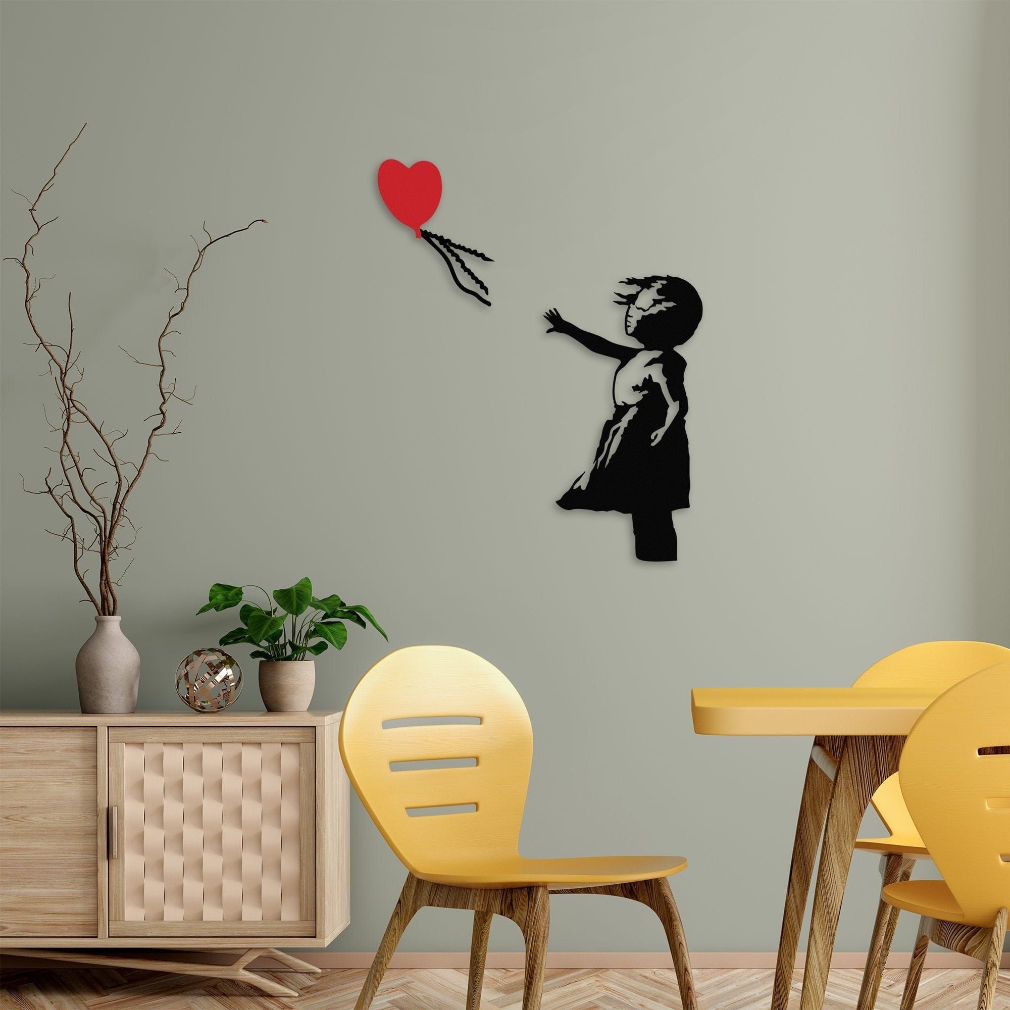 Decoratiune perete BANKSY-13, negru/rosu, metal, 85x105 cm