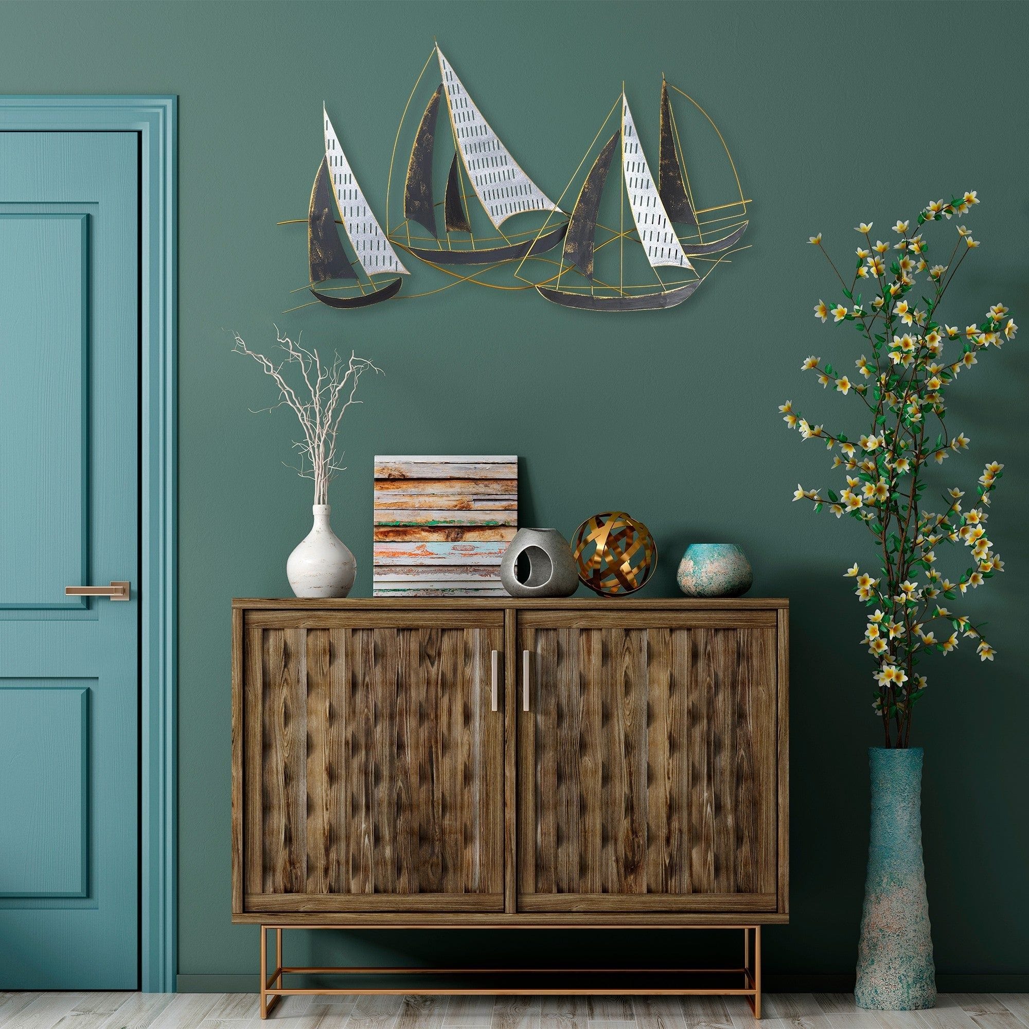 Decoratiune perete BARBAROS, auriu/gri, metal, 125x8x74 cm