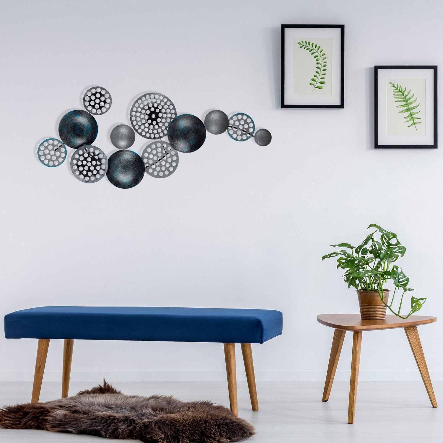 Decoratiune perete BRONTE-CH103-4, gri inchis/albastru, metal, 90x8x42 cm