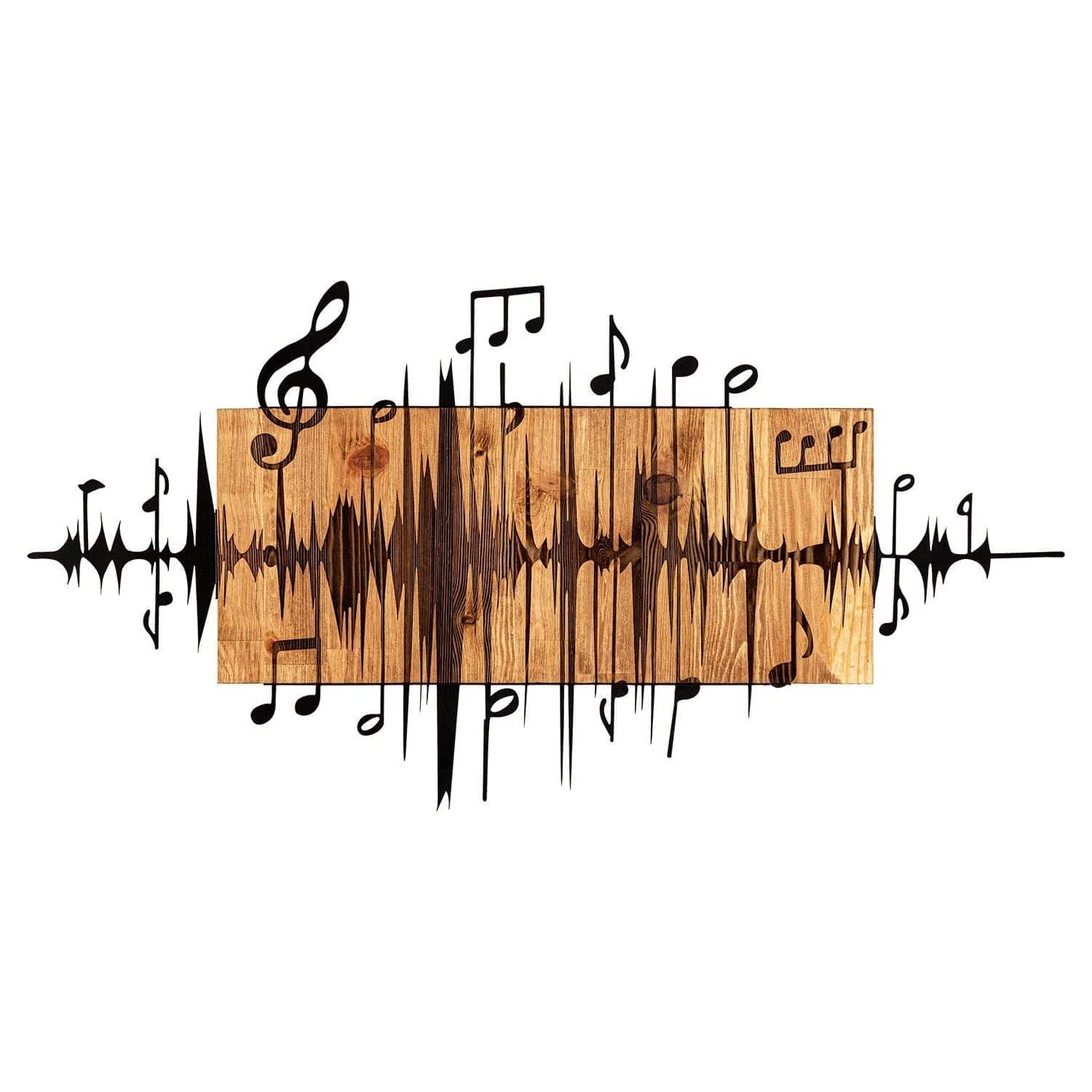 Decoratiune perete EFSA, negru/stejar, metal/lemn, 90x47 cm