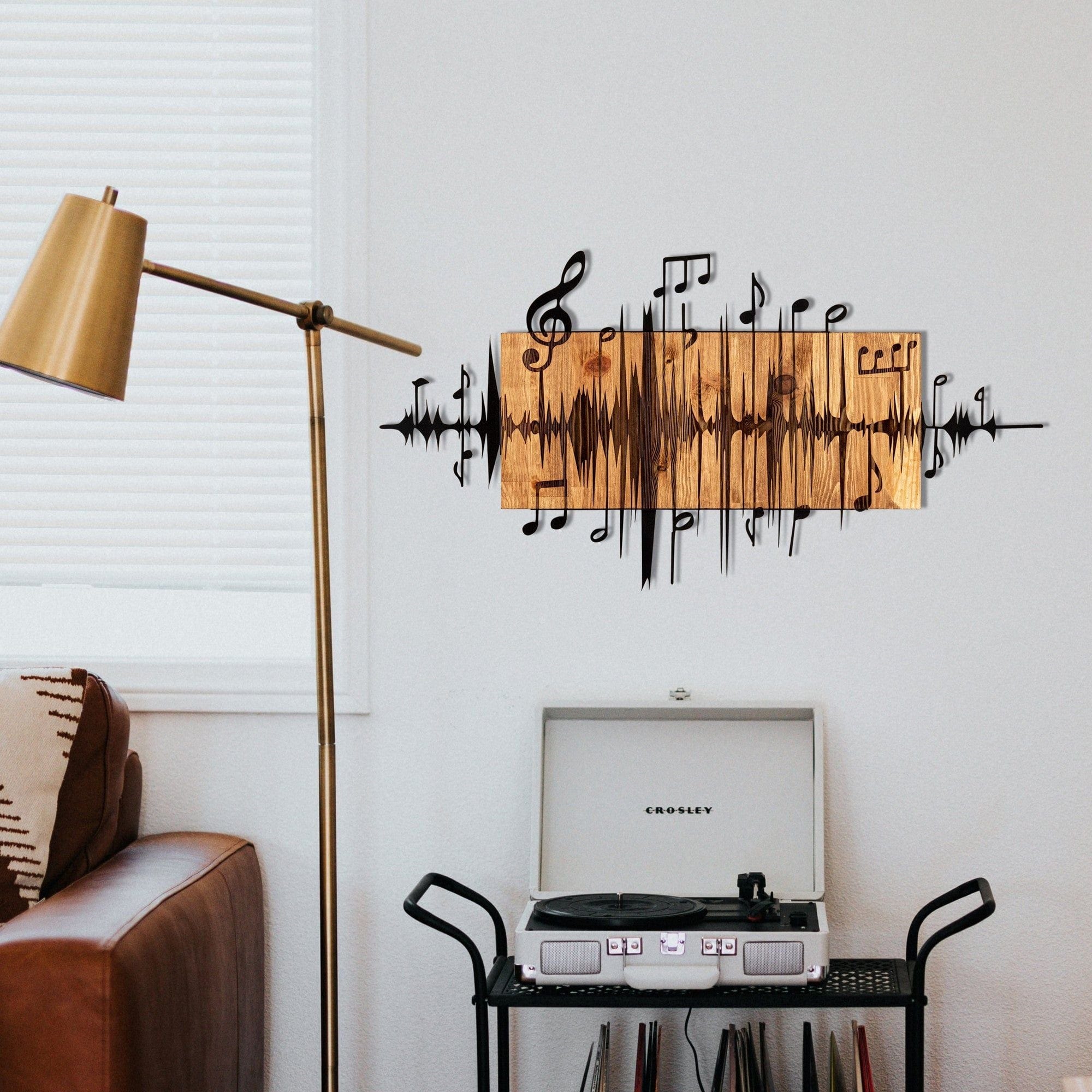 Decoratiune perete EFSA, negru/stejar, metal/lemn, 90x47 cm